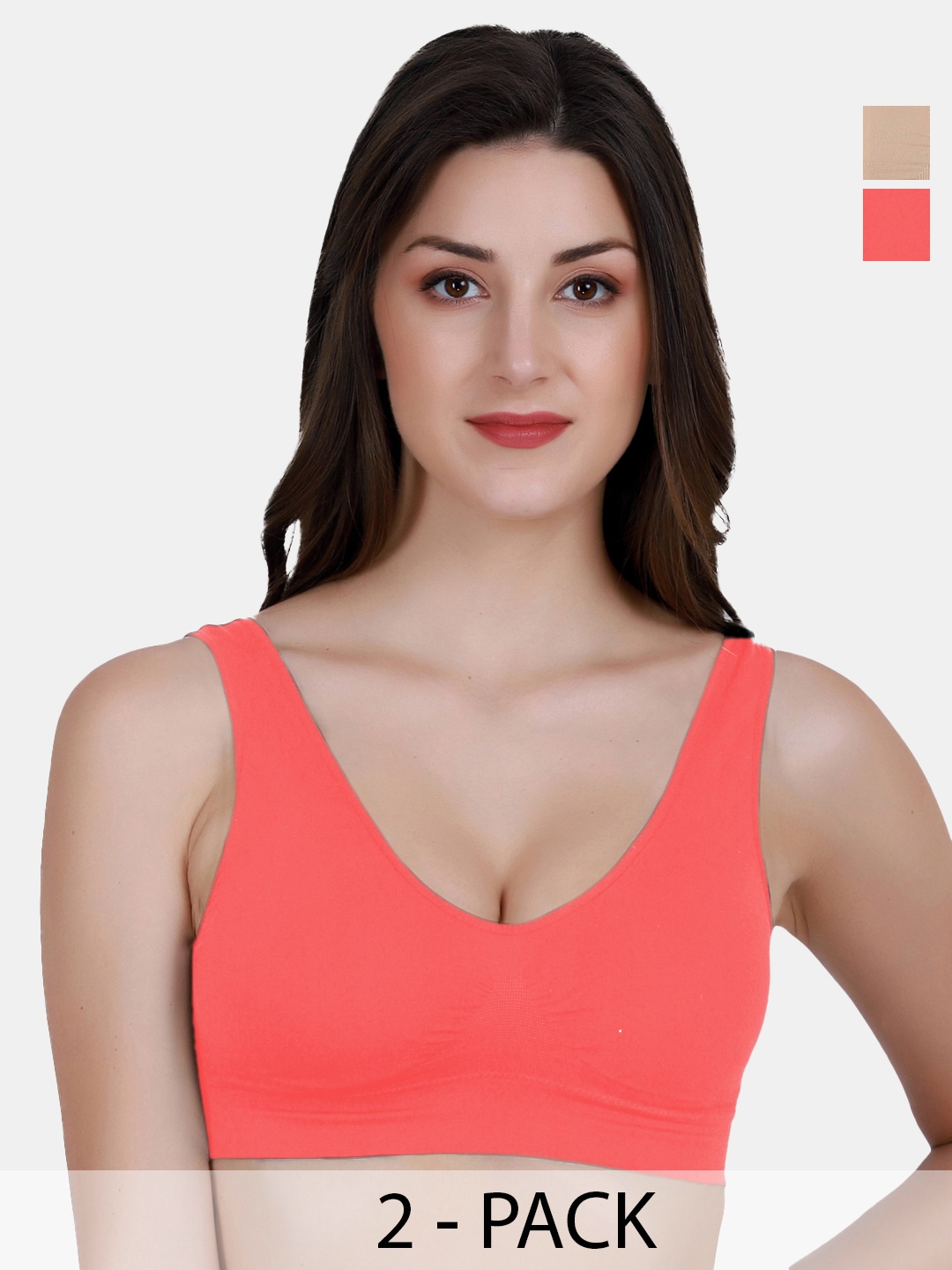 

Amour Secret Coral & Nude-Coloured Set Of 2 Lightly Padded Sports Bra