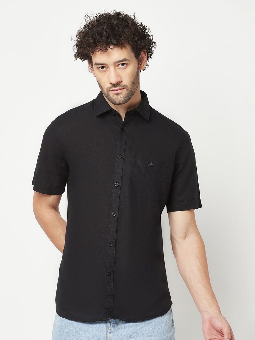 

Crimsoune Club Half Sleeve Opaque Casual Shirt, Black