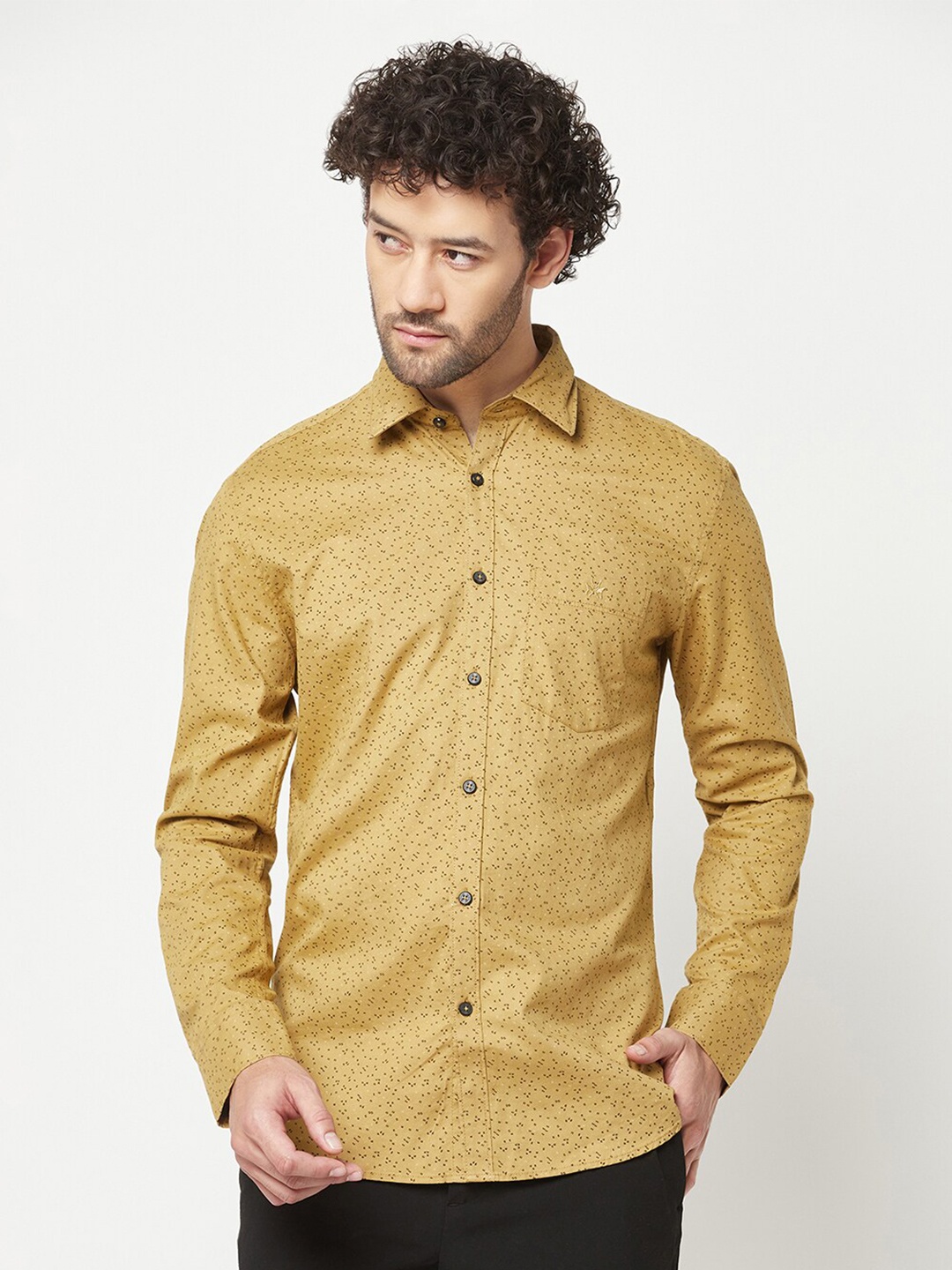 

Crimsoune Club Slim Fit Micro Ditsy Printed Pure Cotton Casual Shirt, Beige
