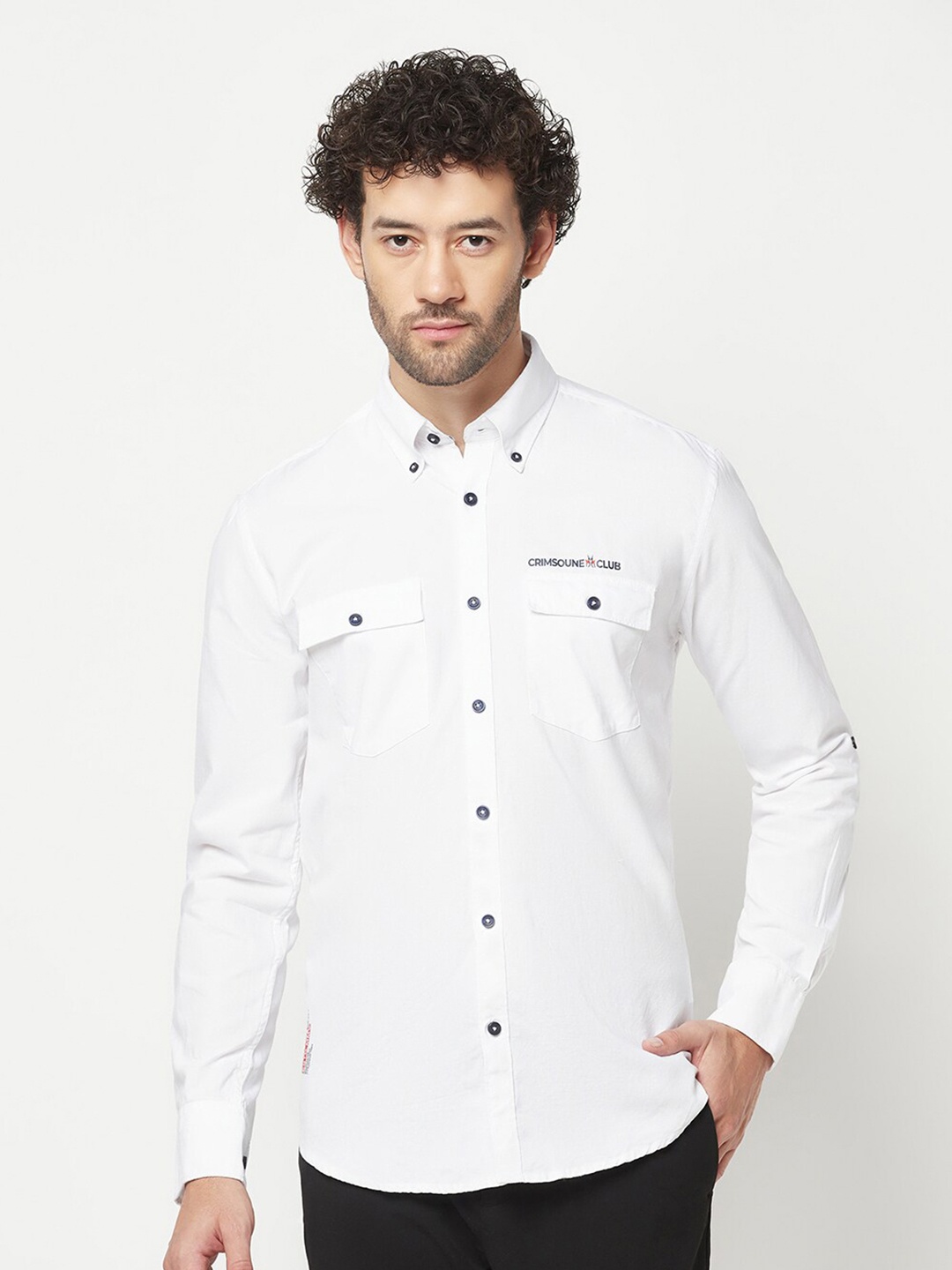 

Crimsoune Club Slim Fit Opaque Pure Cotton Casual Shirt, White