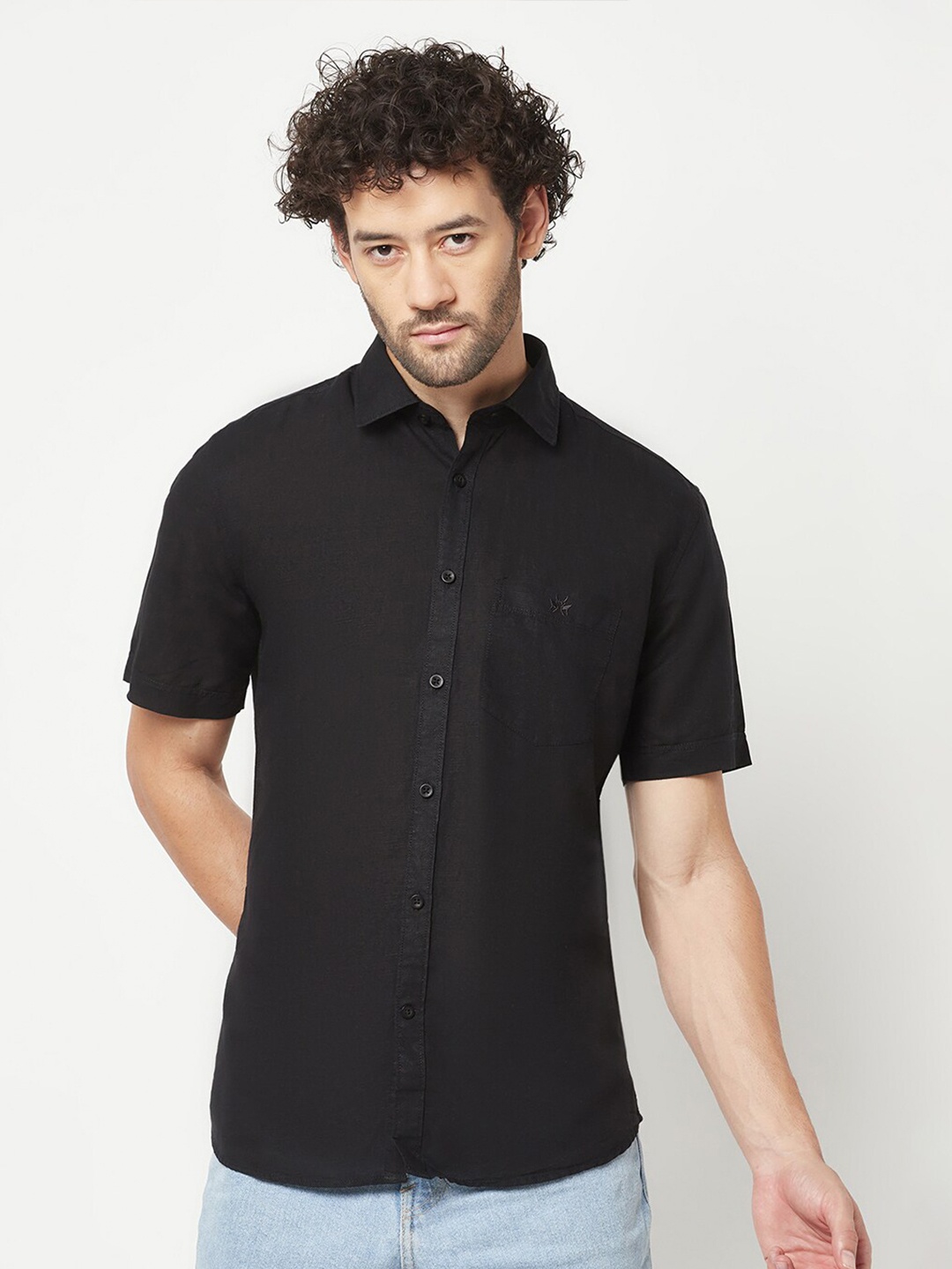 

Crimsoune Club Spread Collar Short Sleeves Casual Shirt, Black