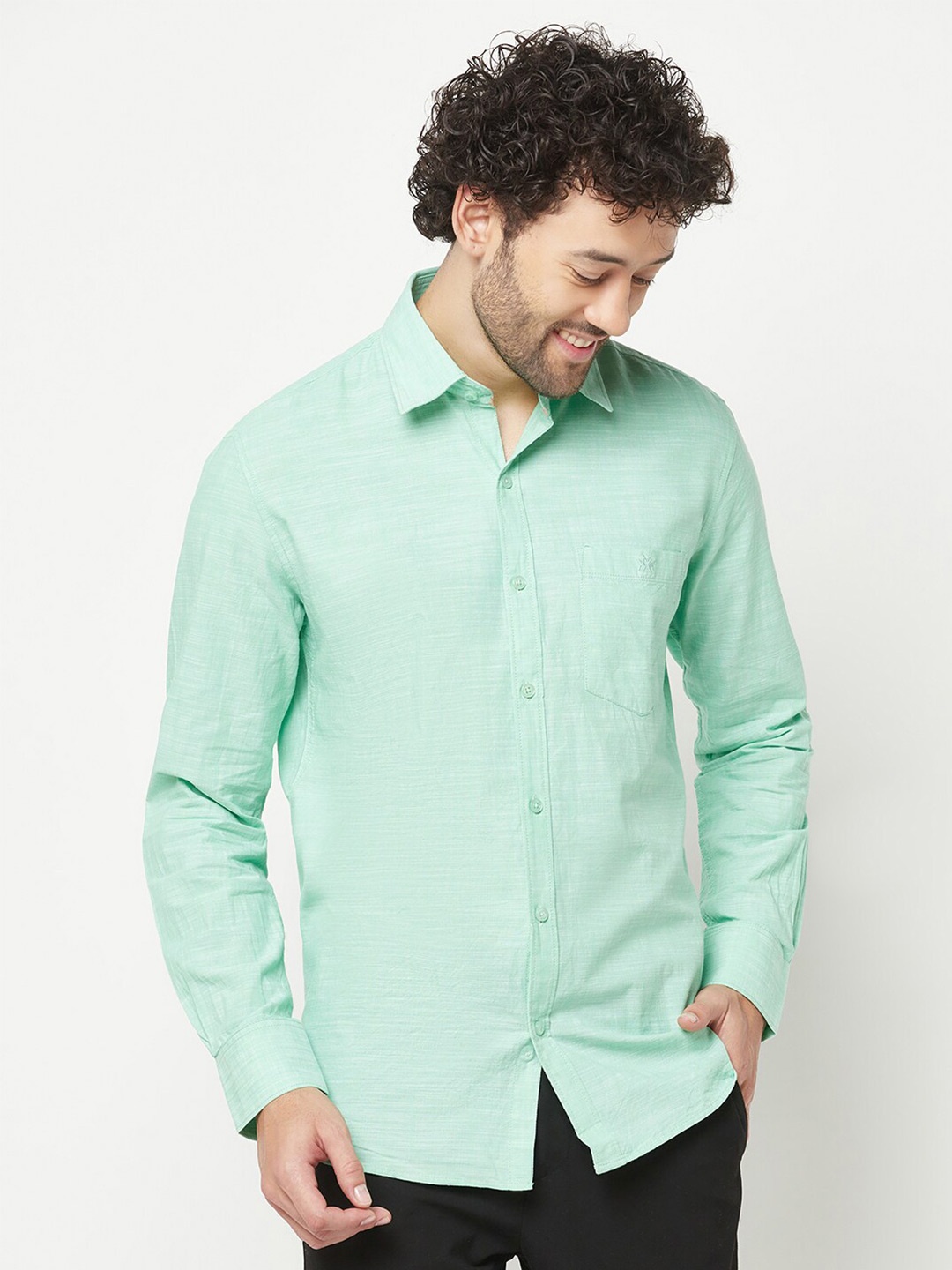 

Crimsoune Club Slim Fit Pure Cotton Casual Shirt, Green