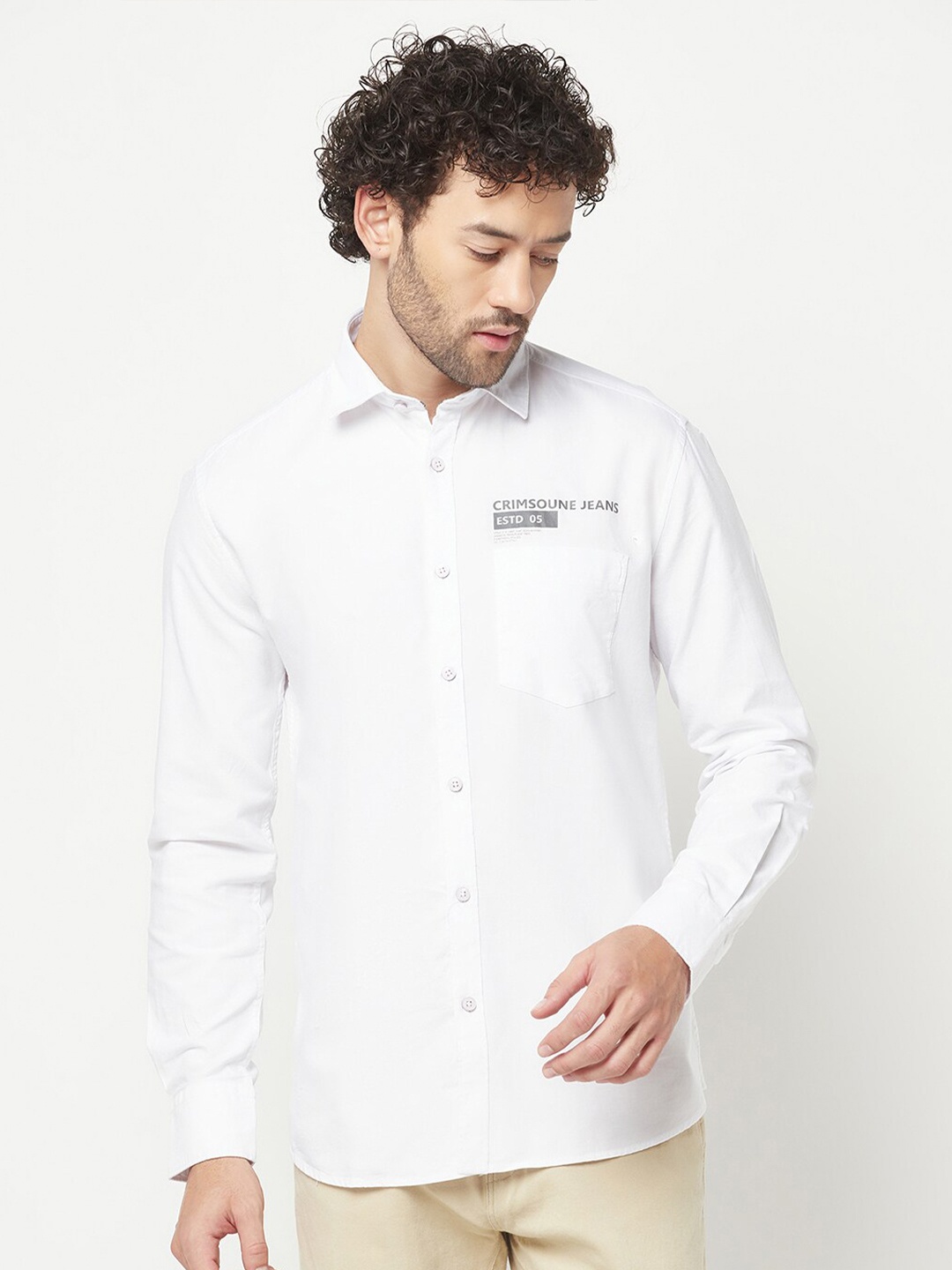 

Crimsoune Club Spread Collar Long Sleeves Casual Shirt, White