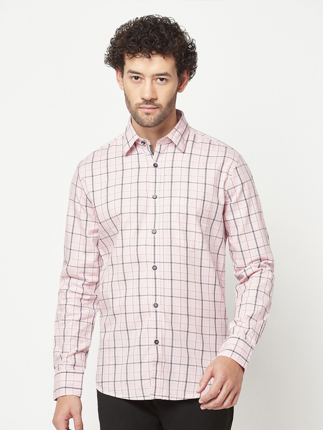 

Crimsoune Club Slim Fit Checked Pure Cotton Casual Shirt, Pink