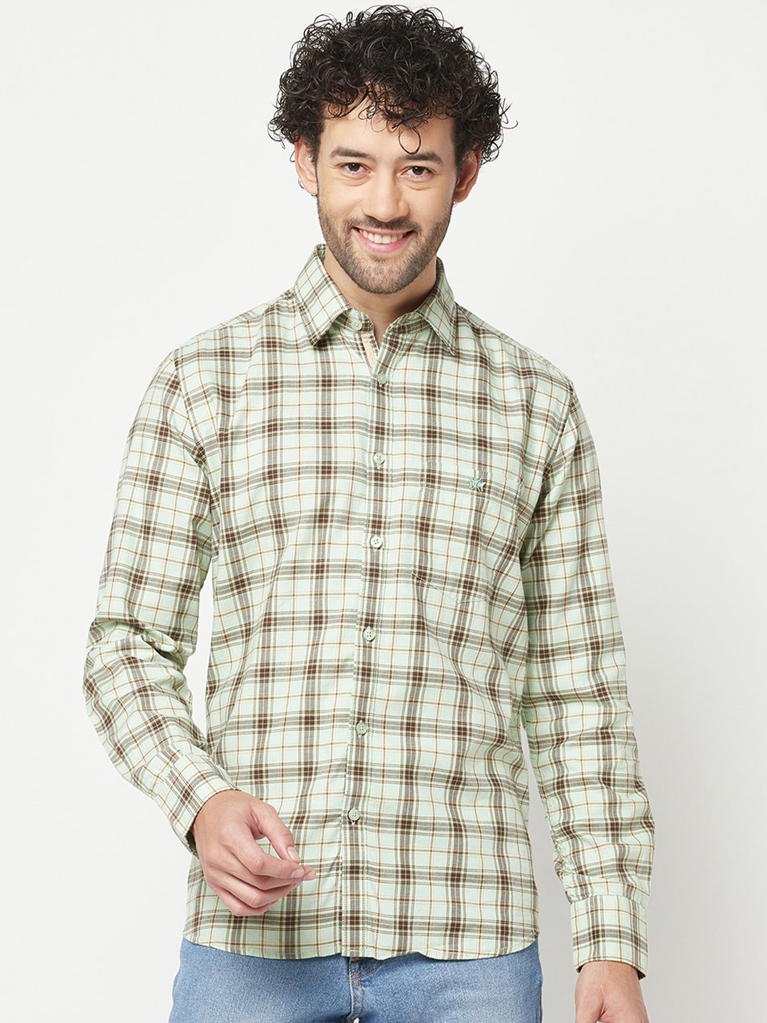 

Crimsoune Club Slim Fit Opaque Checked Casual Shirt, Off white