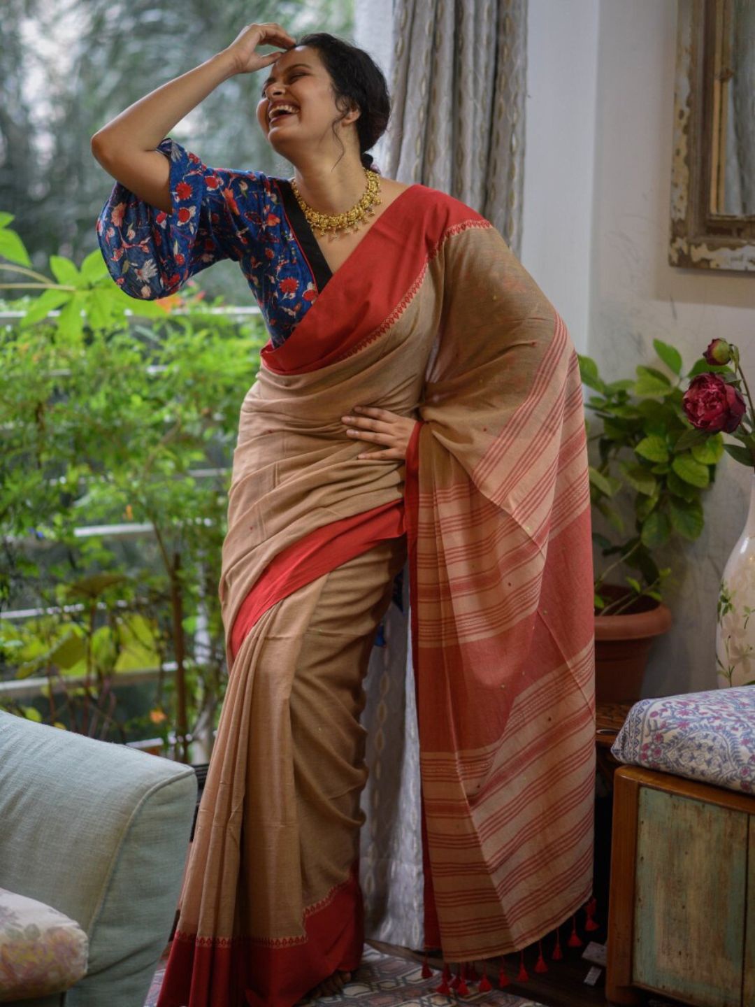 

Suta Brown & Orange Pure Cotton Saree