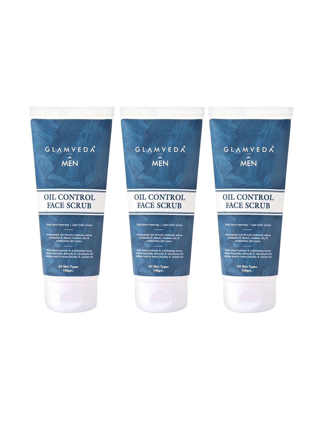 

GLAMVEDA Men Set of 3 Oil Control Face Scrubs with Niacinamide - 100 g Each, Blue