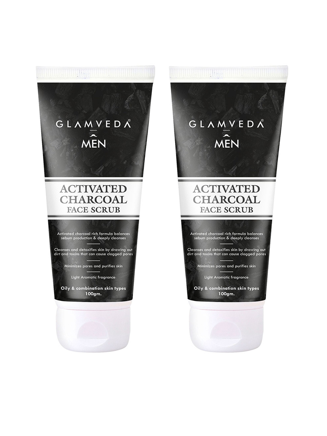 

GLAMVEDA Men Set of 2 Activated Charcoal Face Scrub for Combination Skin - 100 g Each, Black