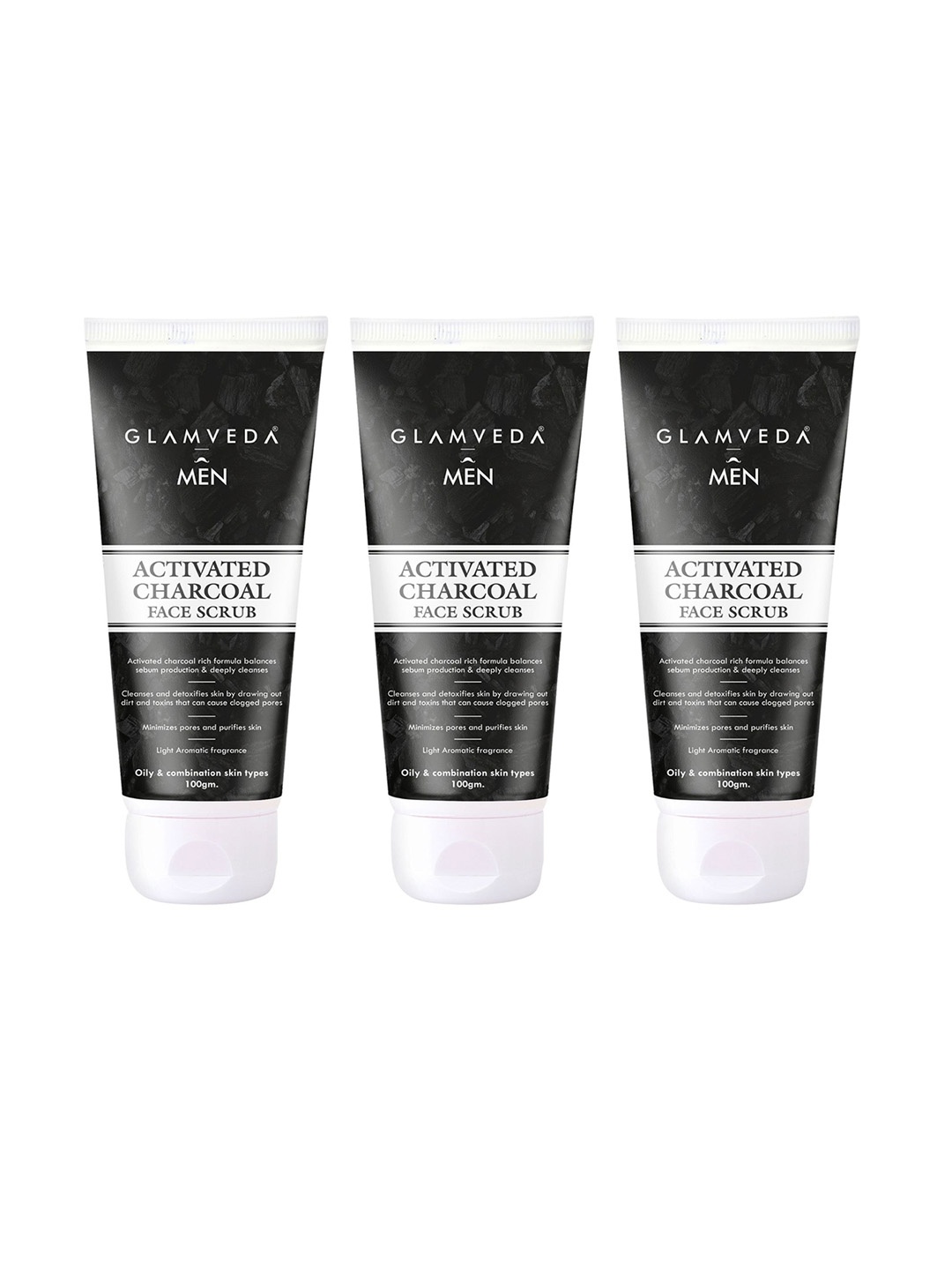 

GLAMVEDA Men Set of 3 Activated Charcoal Face Scrub for Combination Skin - 100 g Each, Black