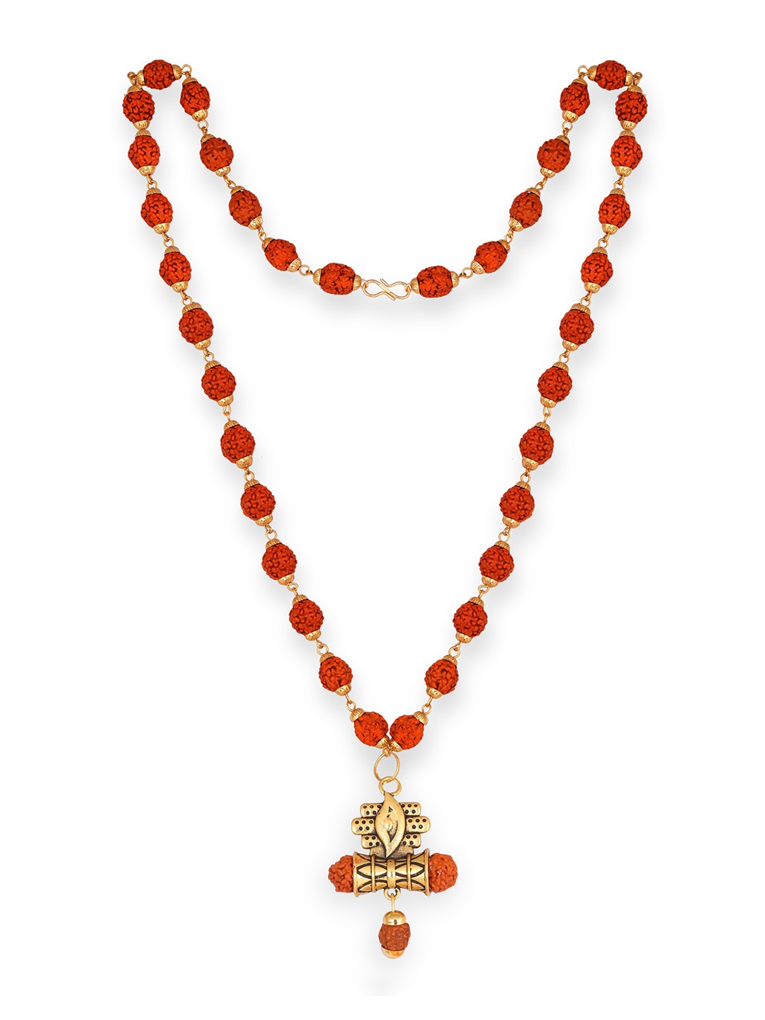 

Vighnaharta Men Gold-Plated Rudraksha Damru Beaded Temple Pendant With Chain
