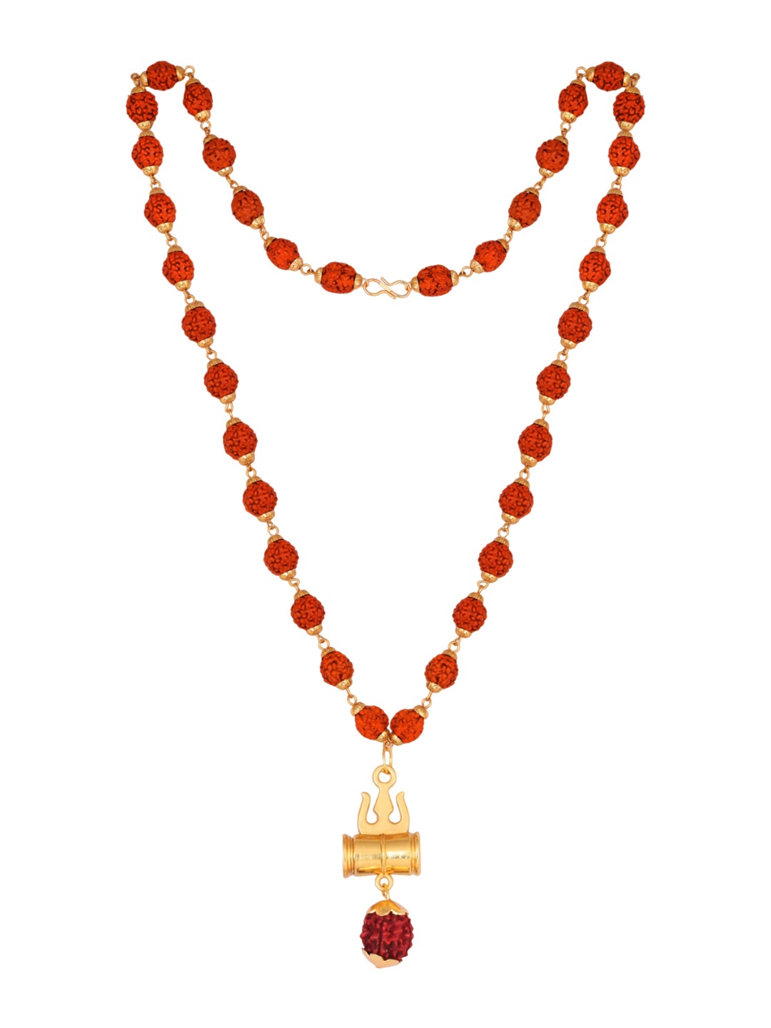 

Vighnaharta Men Gold-Plated trishul Damru Om Nam Shiv Rudraksha Mala Pendant Chain