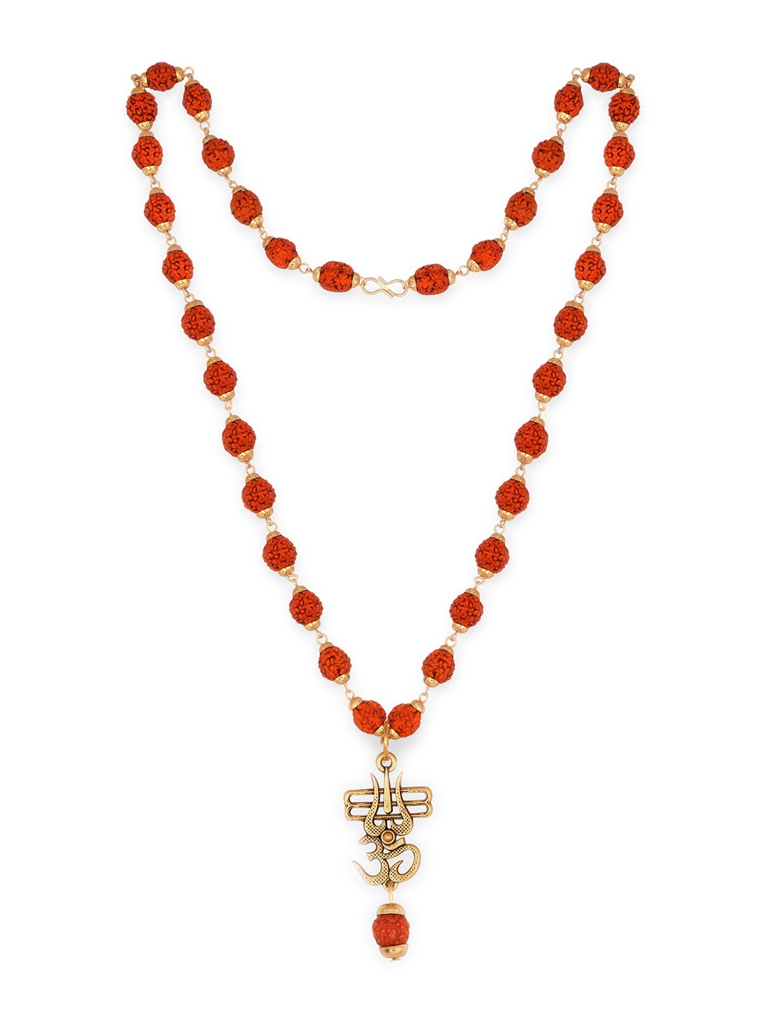 

Vighnaharta Men Gold-Plated Rudraksha Damru Beaded Temple Pendant With Chain