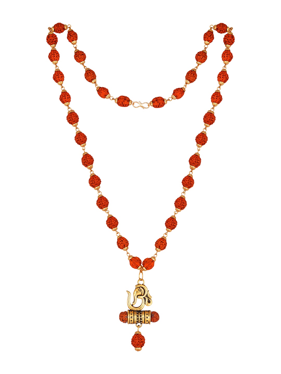 

Vighnaharta Men Gold-Plated Rudraksha Trishul Damru Om Nama Shiva Mala Pendant Chain