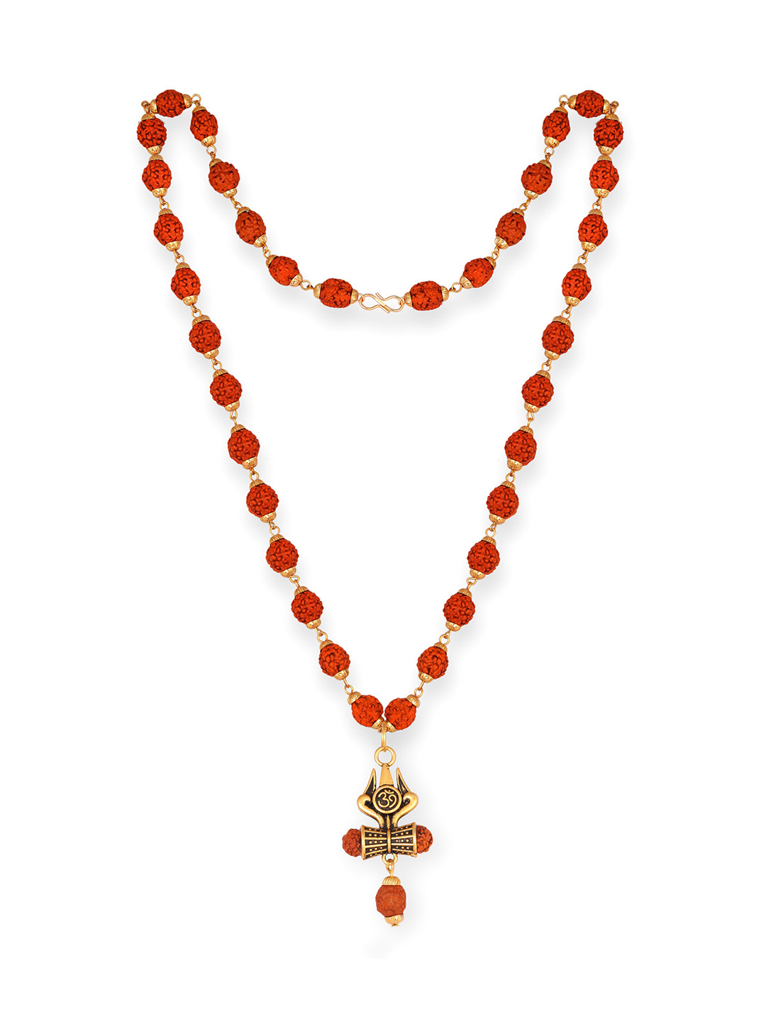 

Vighnaharta Men Gold-Plated Rudraksha Trishul Damru Om Nama Shiva Mala Pendant Chain