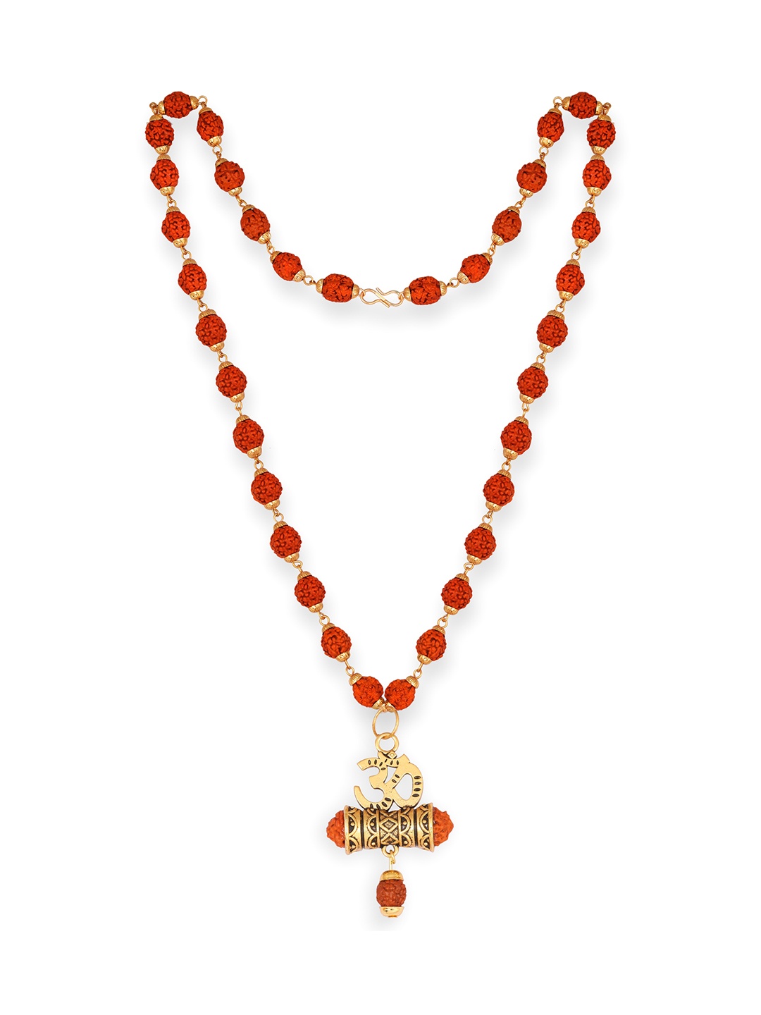 

Vighnaharta Men Gold-Plated Om-Shaped Rudraksha Necklace