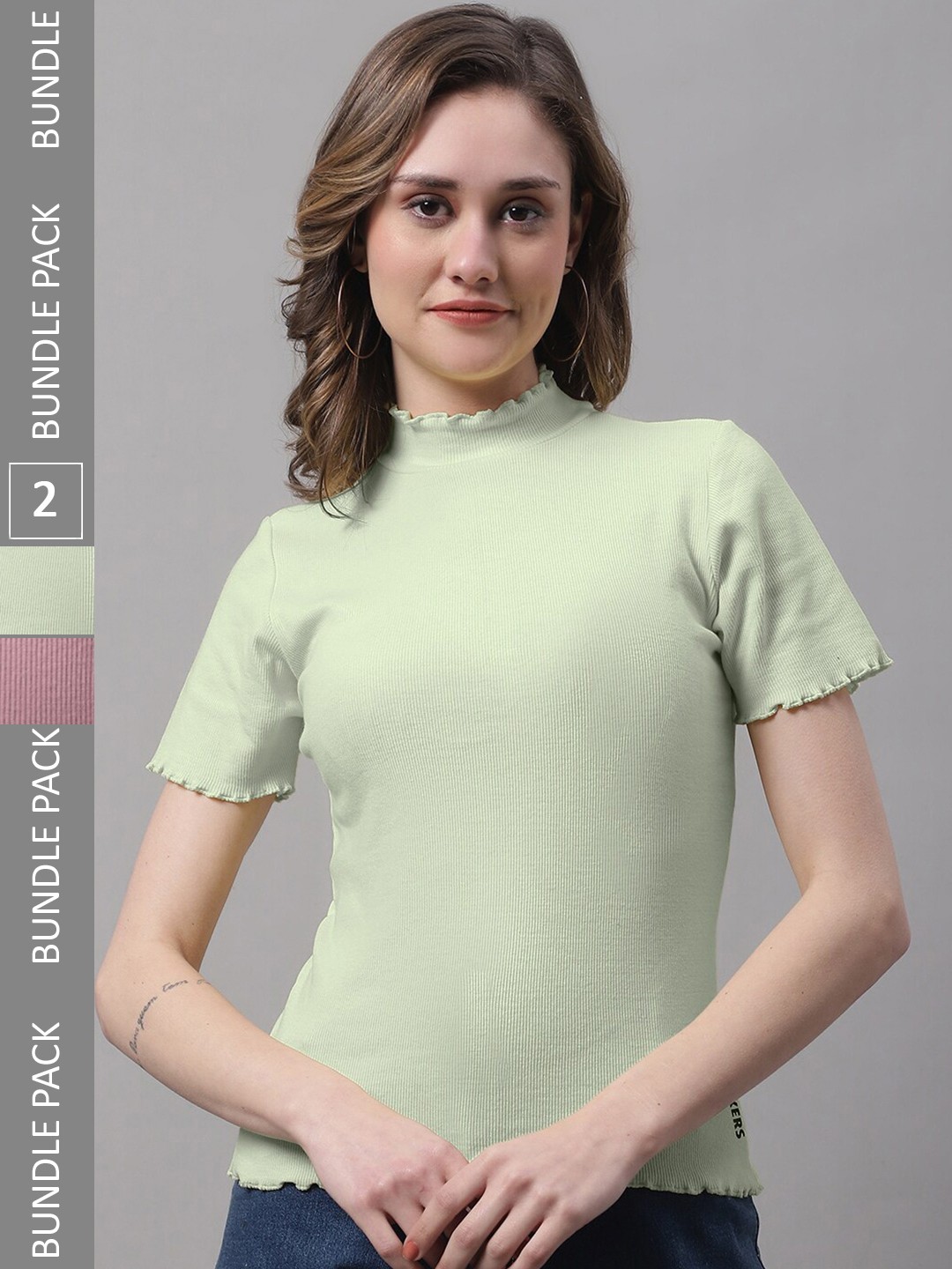 

FBAR Pack of 2 High Neck Cotton Top, Green