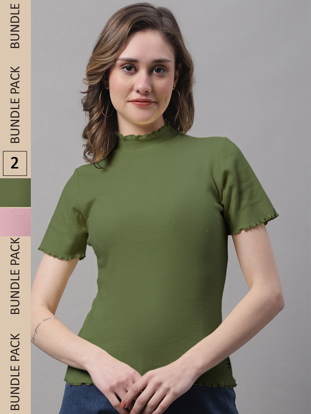 

FBAR Pack Of 2 Cotton Regular Top, Olive