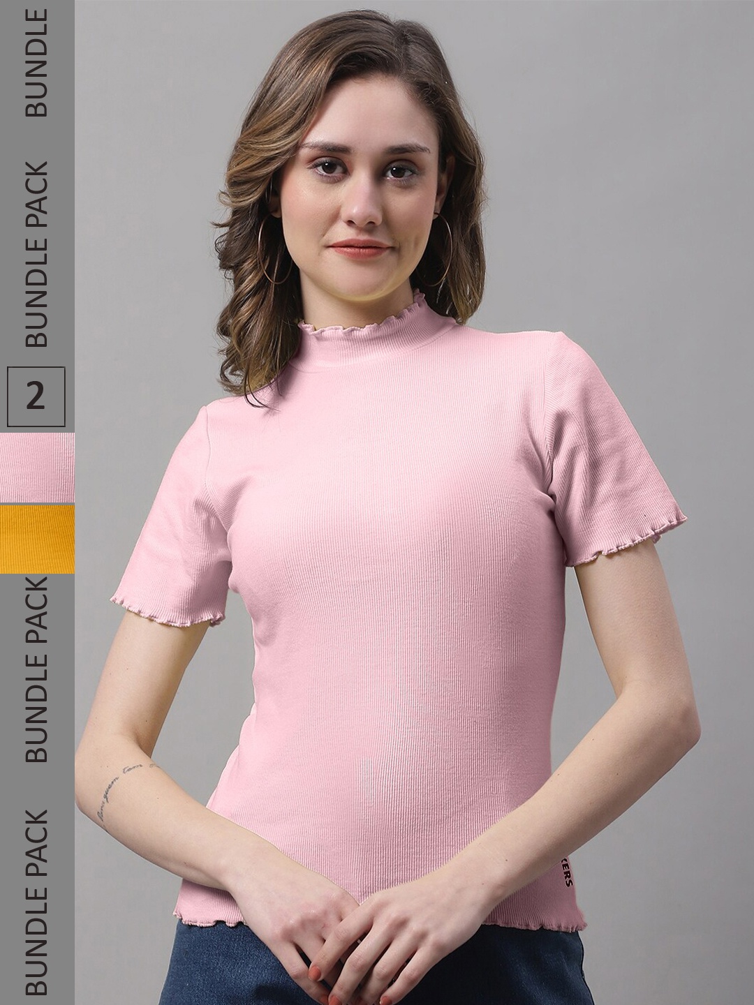 

FBAR Pack Of 2 Cotton Regular Top, Mustard