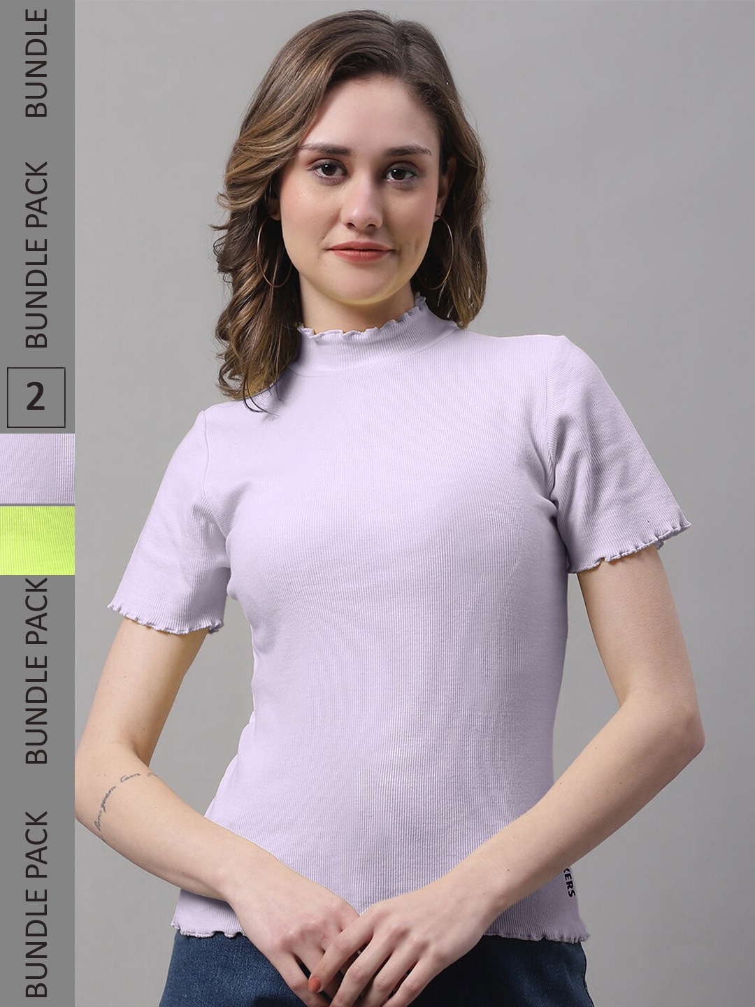 

FBAR Pack Of 2 High Neck Ribbed Cotton Tops, Green