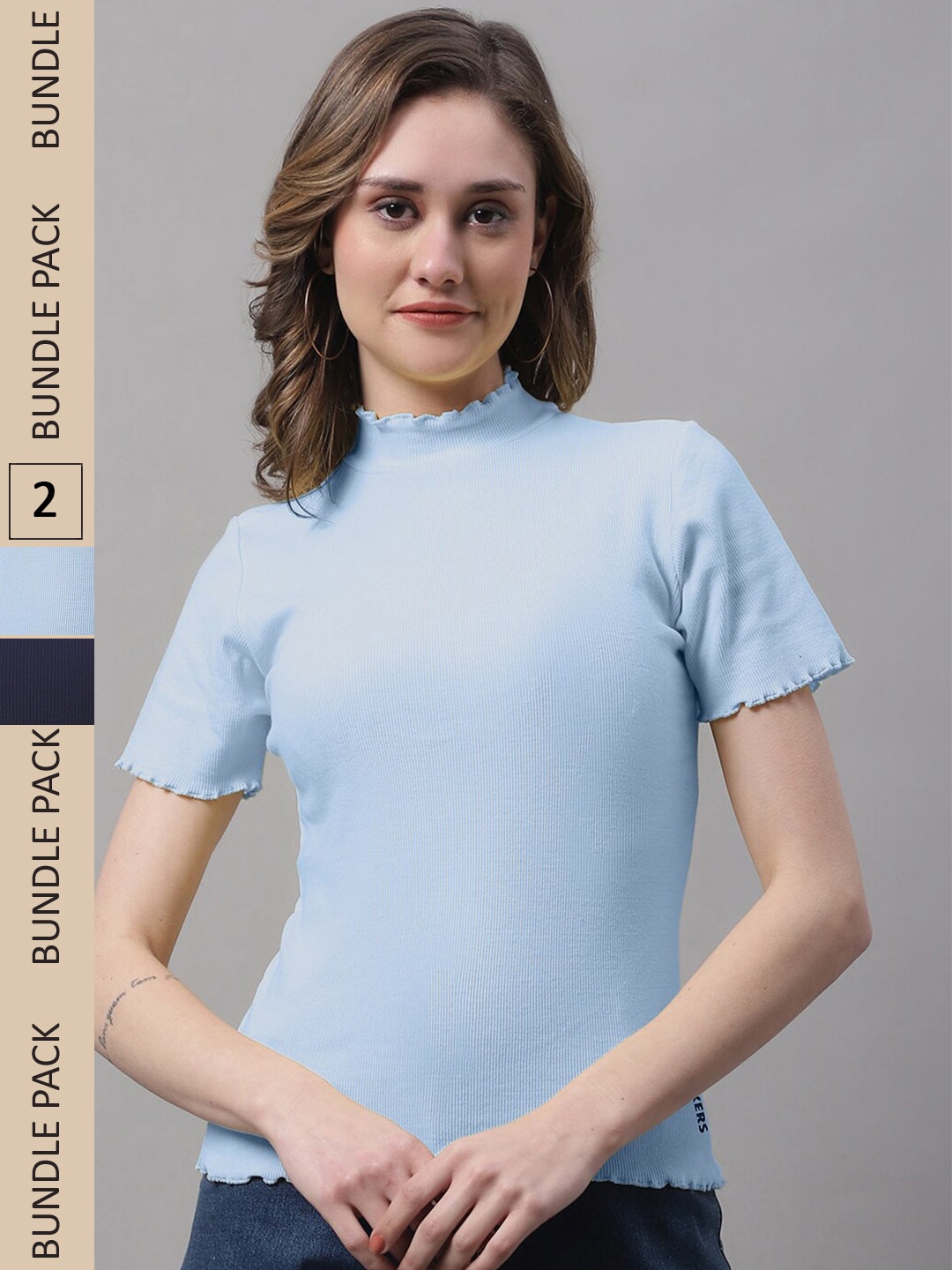 

FBAR Pack Of 2 Cotton Regular Top, Navy blue