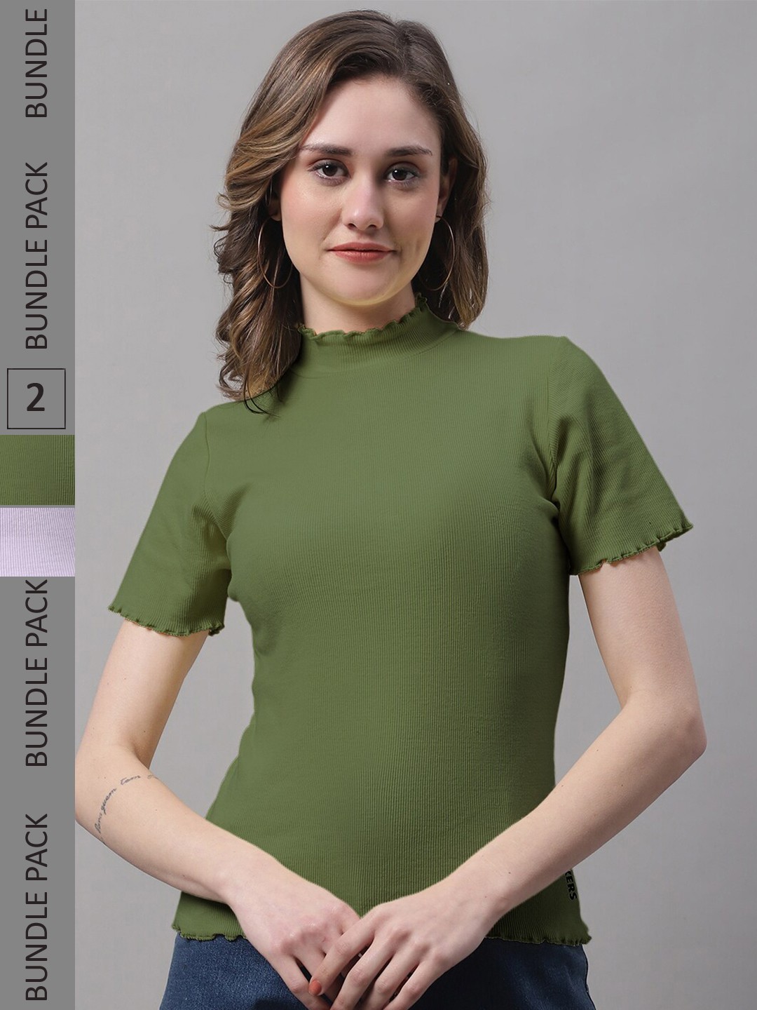 

FBAR Pack Of 2 High Neck Cotton Top, Green
