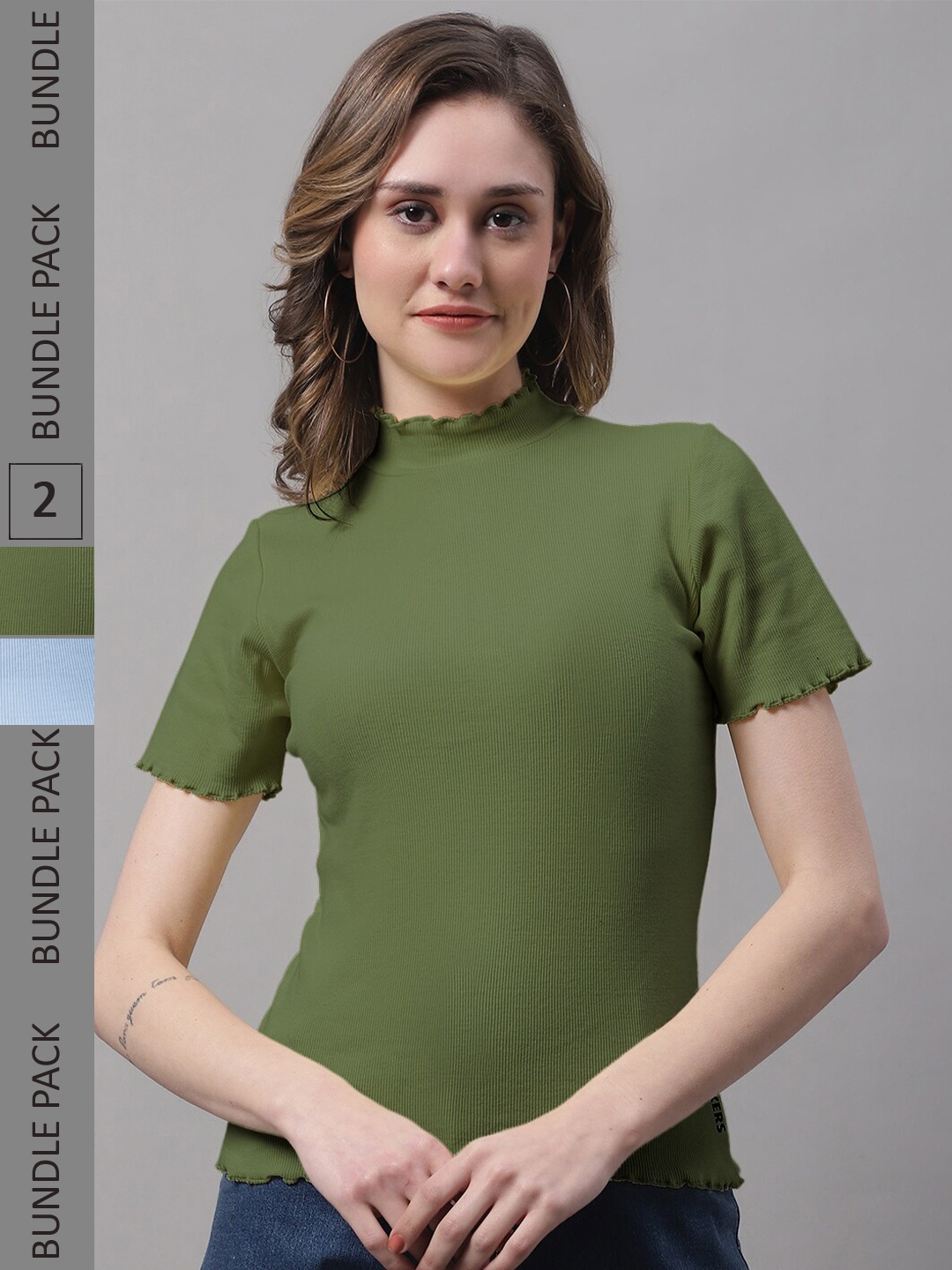 

FBAR Pack Of 2 High-Neck Cotton Top, Turquoise blue