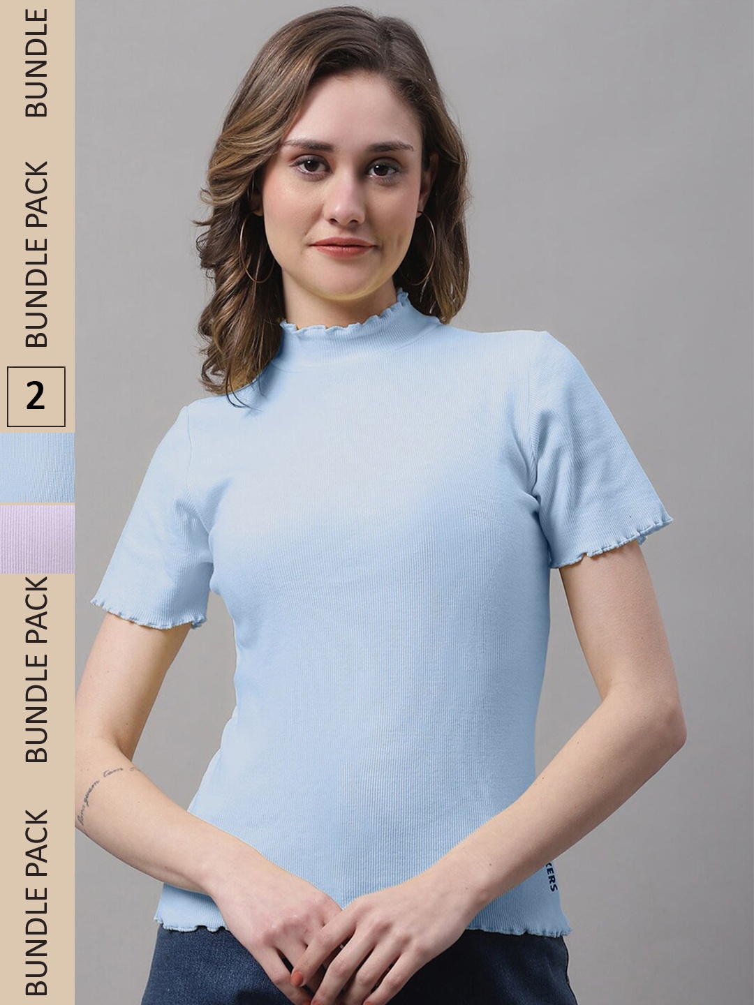 

FBAR Pack of 2 High Neck Rib Cotton Tops, Purple