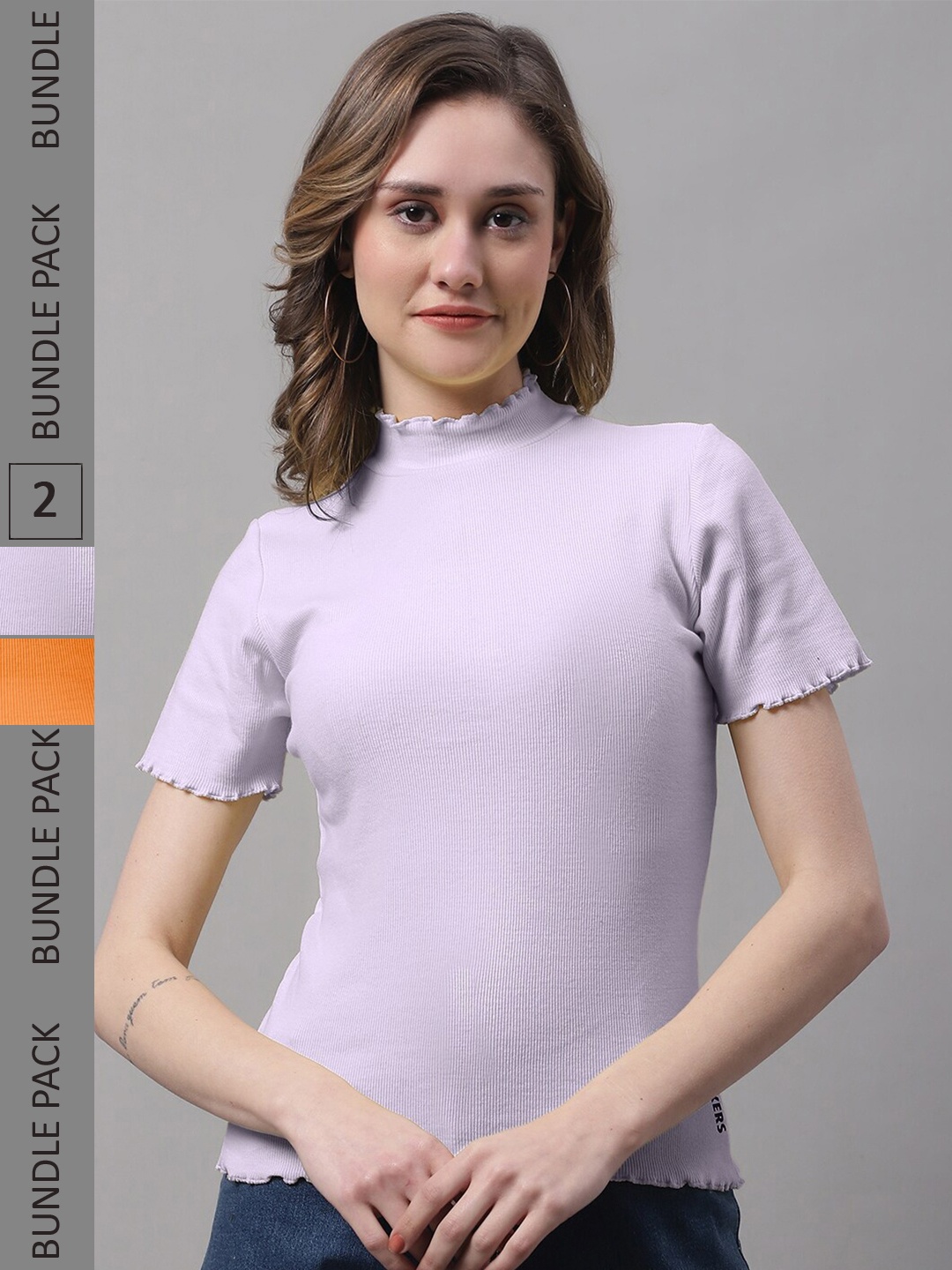 

FBAR Pack Of 2 High Neck Cotton Top, Orange