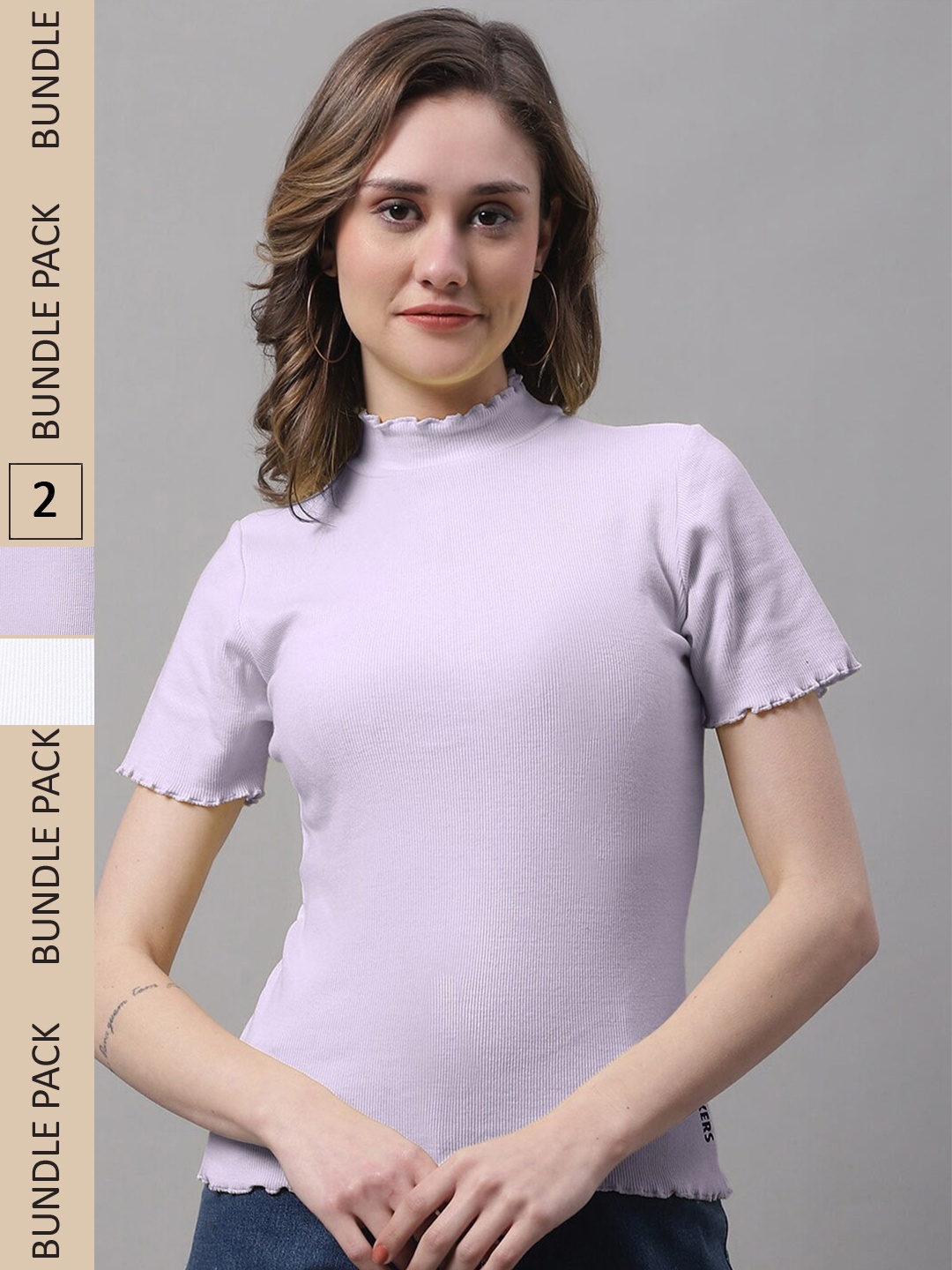 

FBAR Pack Of 2 Turtle Neck Cotton Fitted Top, White