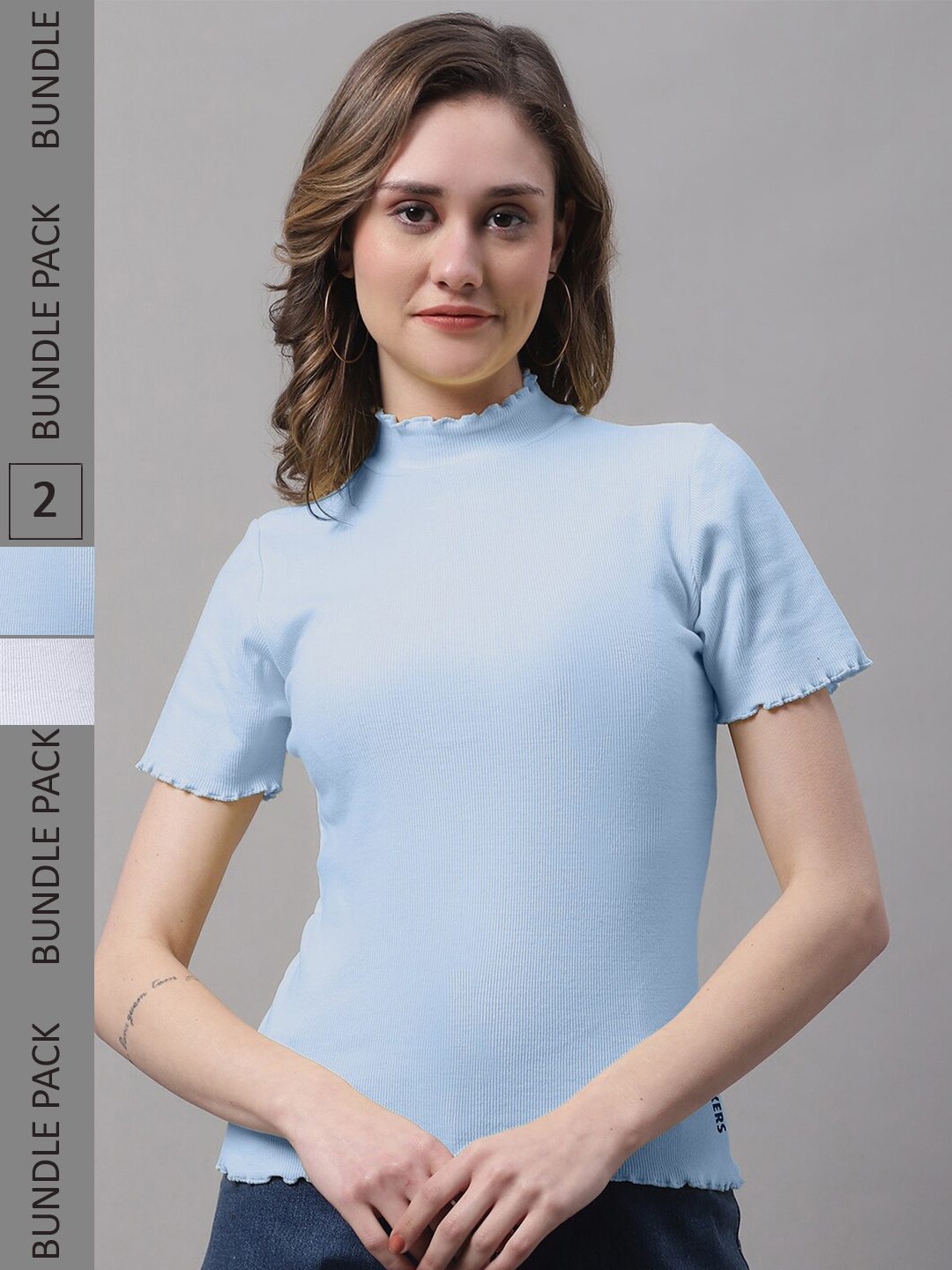 

FBAR Pack Of 2 Turtle Neck Cotton Fitted Top, White