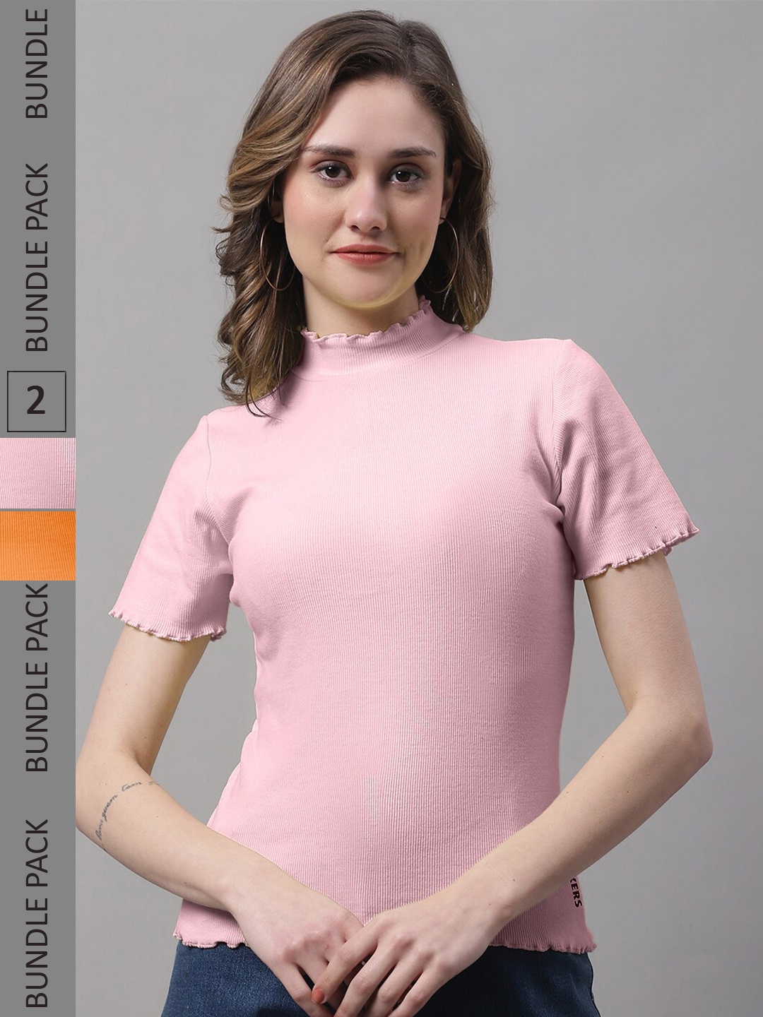 

FBAR Pack Of 2 High Neck Cotton Top, Orange