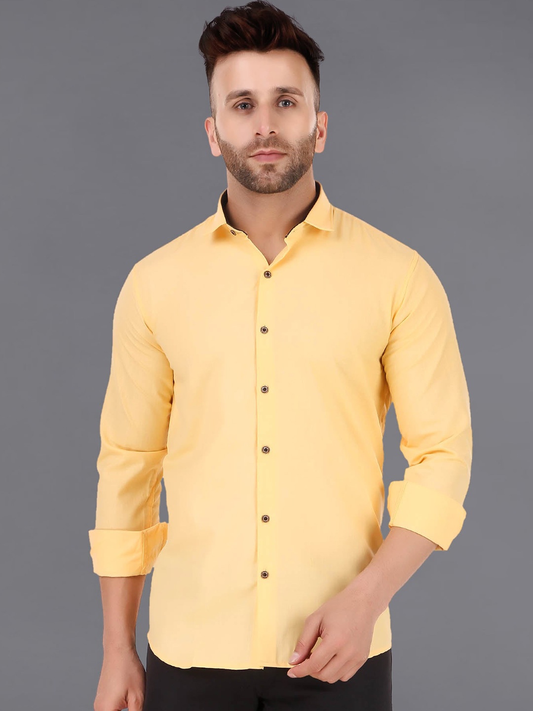 

ADWYN PETER Shirt Collar Cotton Casual Shirt, Yellow