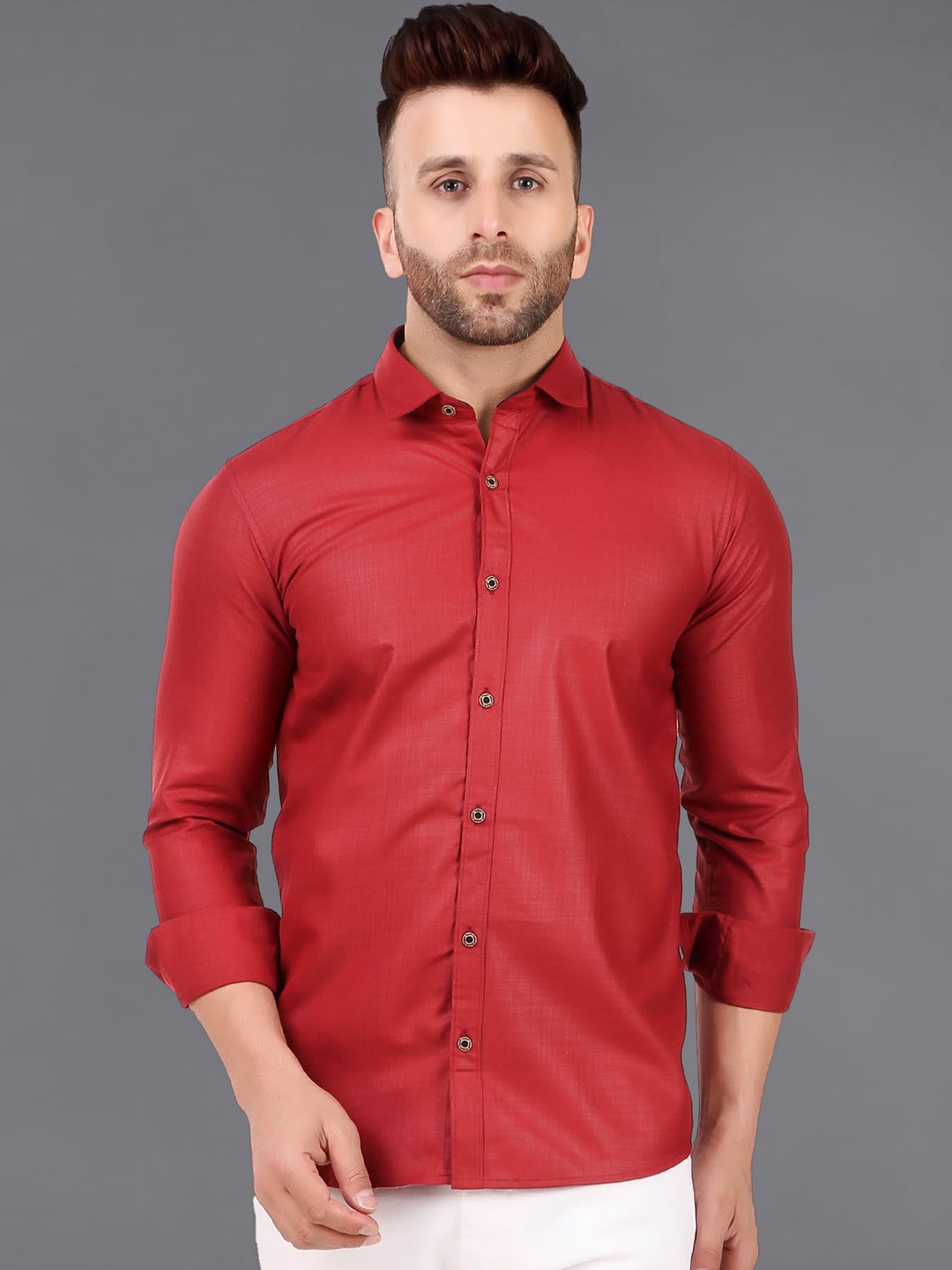 

ADWYN PETER Shirt Collar Cotton Casual Shirt, Maroon
