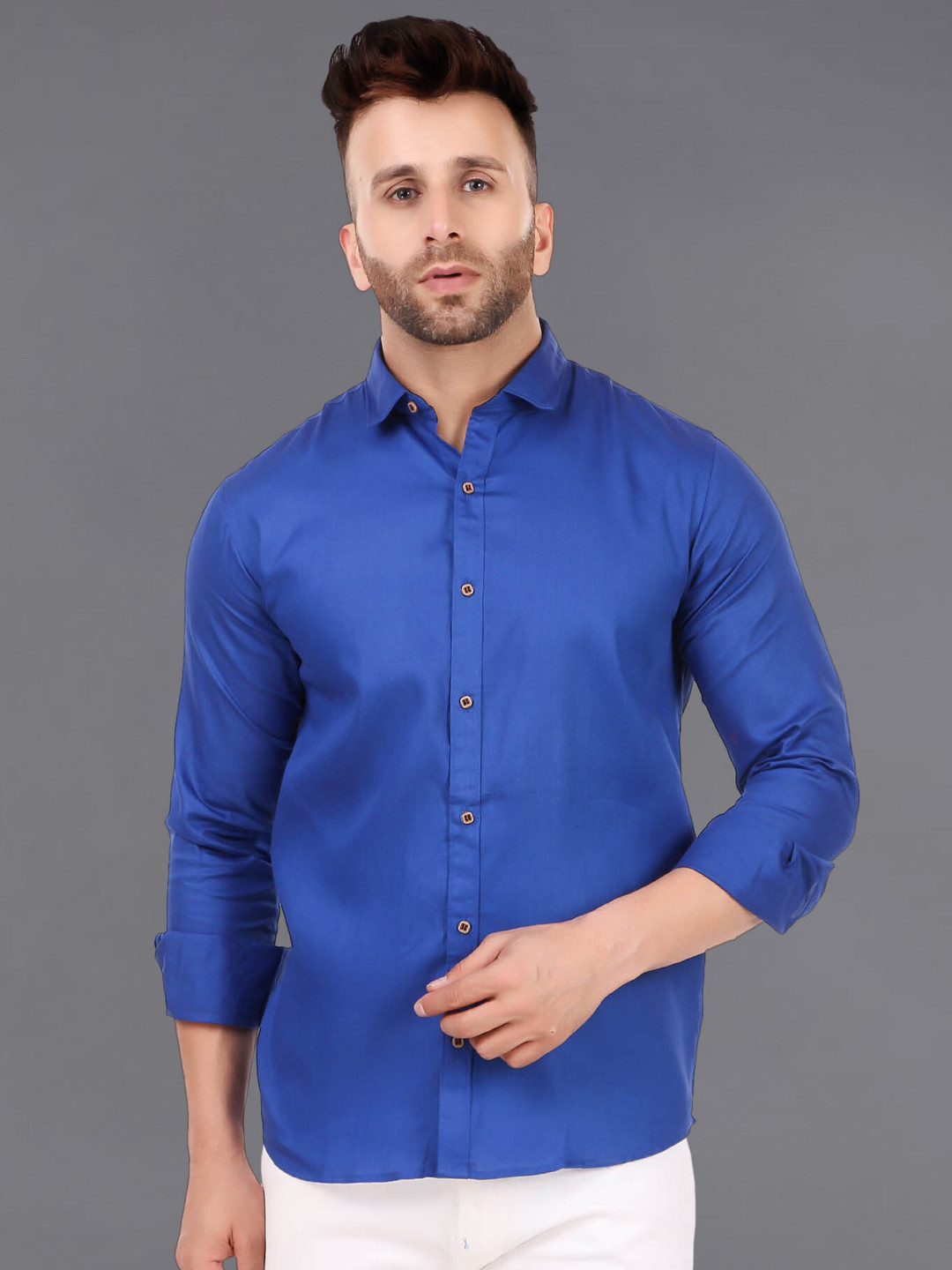 

ADWYN PETER Shirt Collar Cotton Casual Shirt, Blue