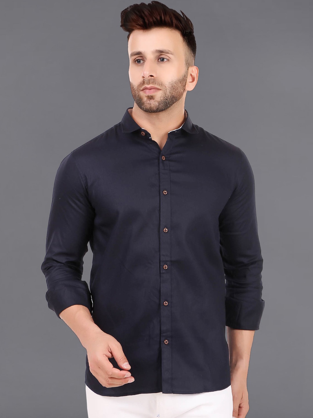 

ADWYN PETER Shirt Collar Cotton Casual Shirt, Navy blue