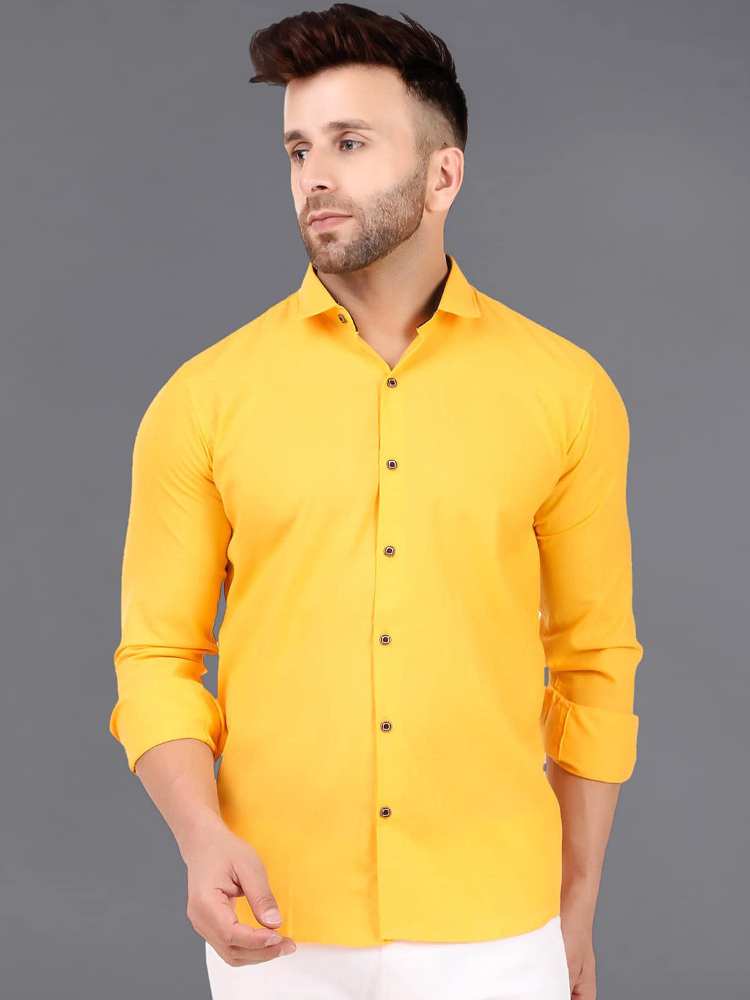 

ADWYN PETER Shirt Collar Cotton Casual Shirt, Yellow