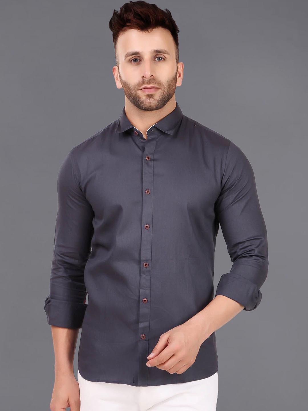 

ADWYN PETER Shirt Collar Cotton Casual Shirt, Grey