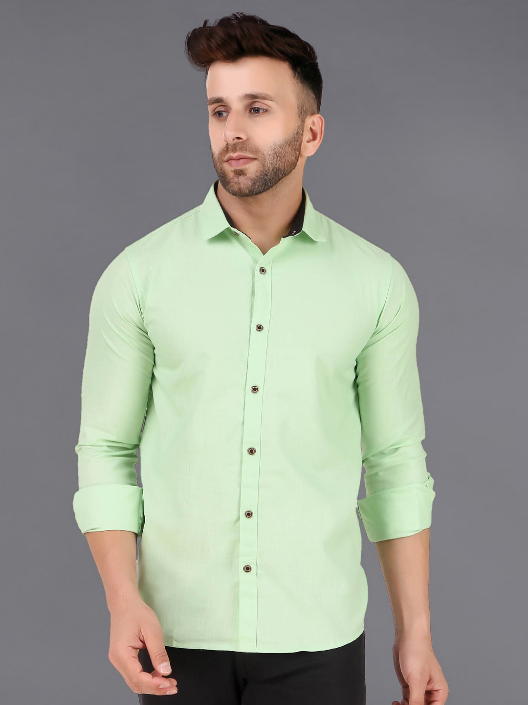 

ADWYN PETER Shirt Collar Cotton Casual Shirt, Green