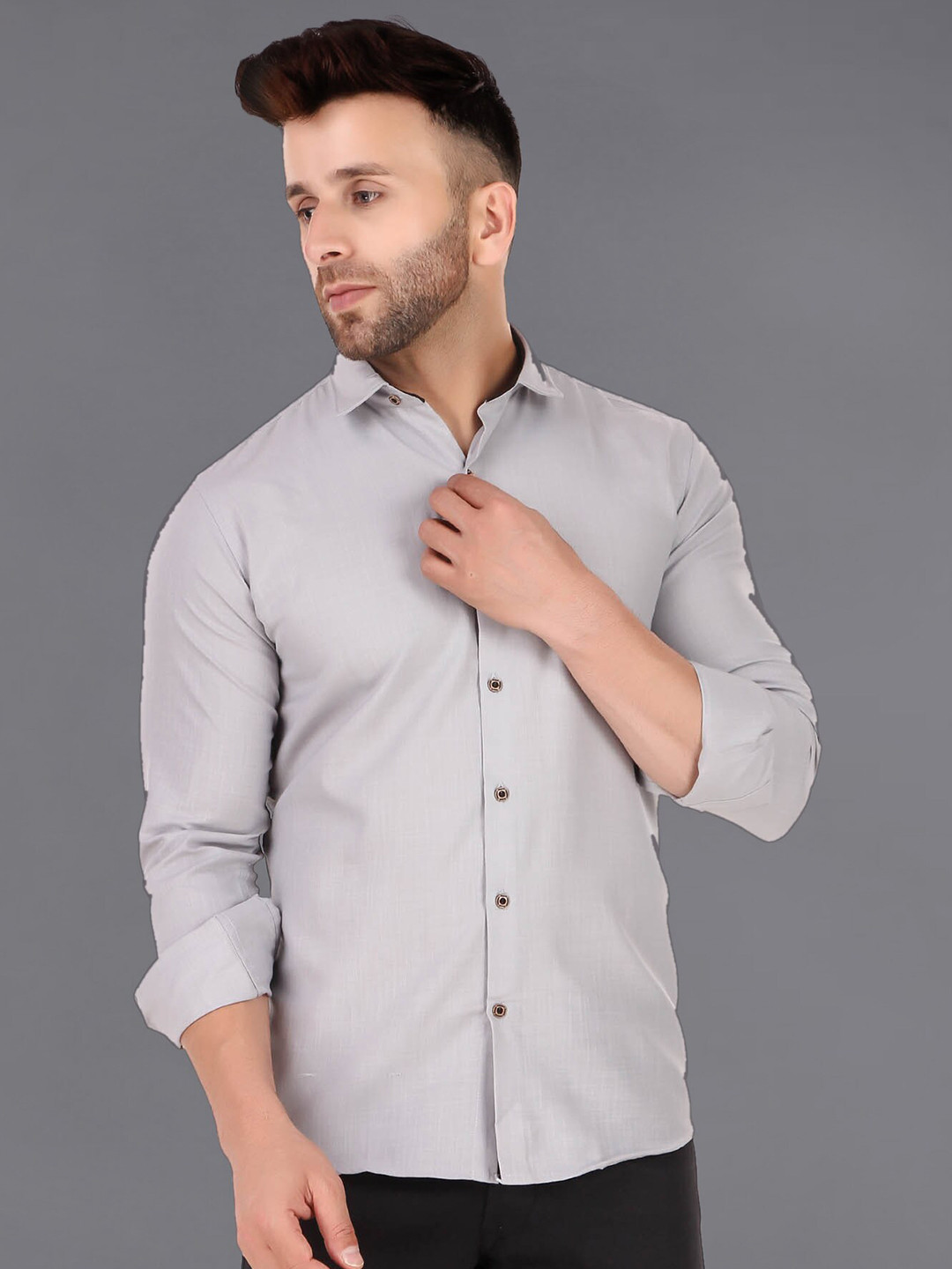 

ADWYN PETER Shirt Collar Cotton Casual Shirt, Grey