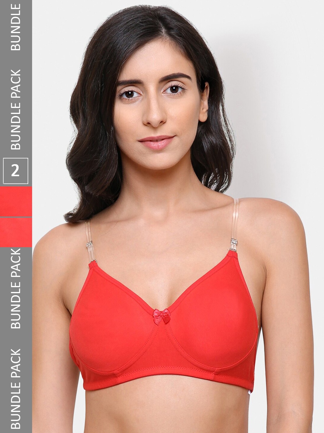 

College Girl Pack Of 2 Full Coverage Super Support Backless Cotton T-Shirt Bra, Red