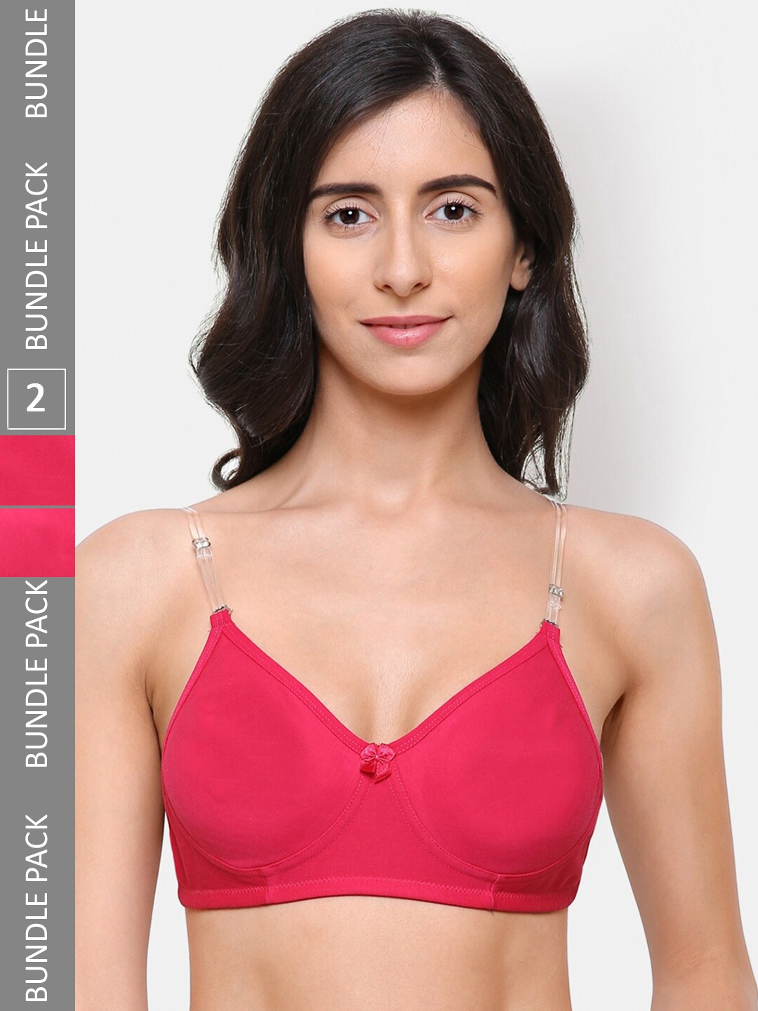 

College Girl Pack Of 2 Full Coverage Super Support Backless Cotton T-Shirt Bra, Pink
