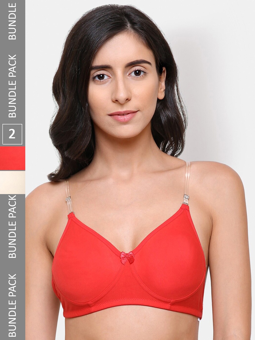 

College Girl Pack Of 2 Full Coverage Super Support Backless Cotton T-Shirt Bra, Red