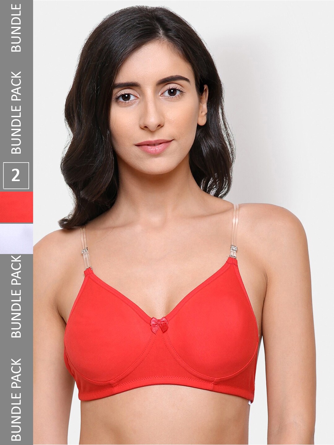 

College Girl Pack Of 2 Full Coverage Super Support Backless Cotton T-Shirt Bra, Red