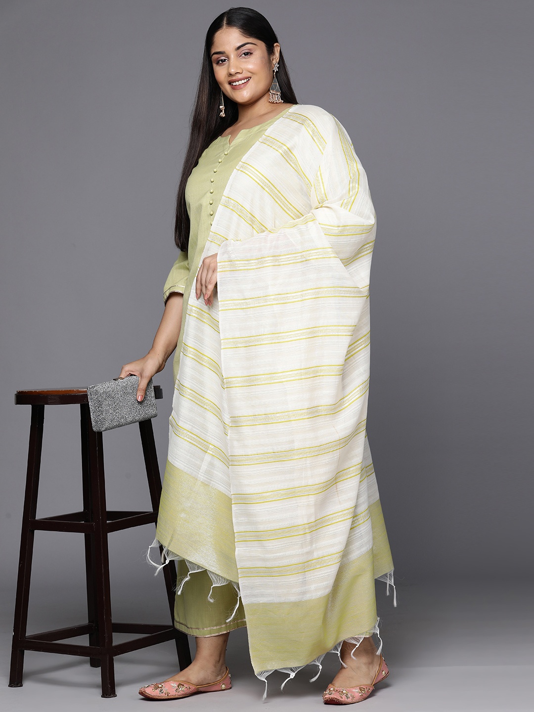 

Indo Era Plus Size Gotta Patti Kurta with Palazzos & Dupatta, Green
