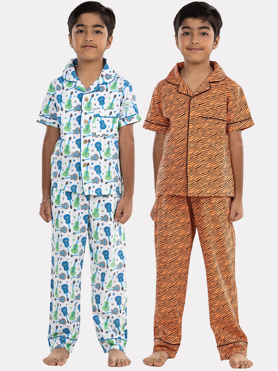 

Growing Tree Kids Pack Of 2 Conversational Printed Pure Cotton Night Suit, Orange