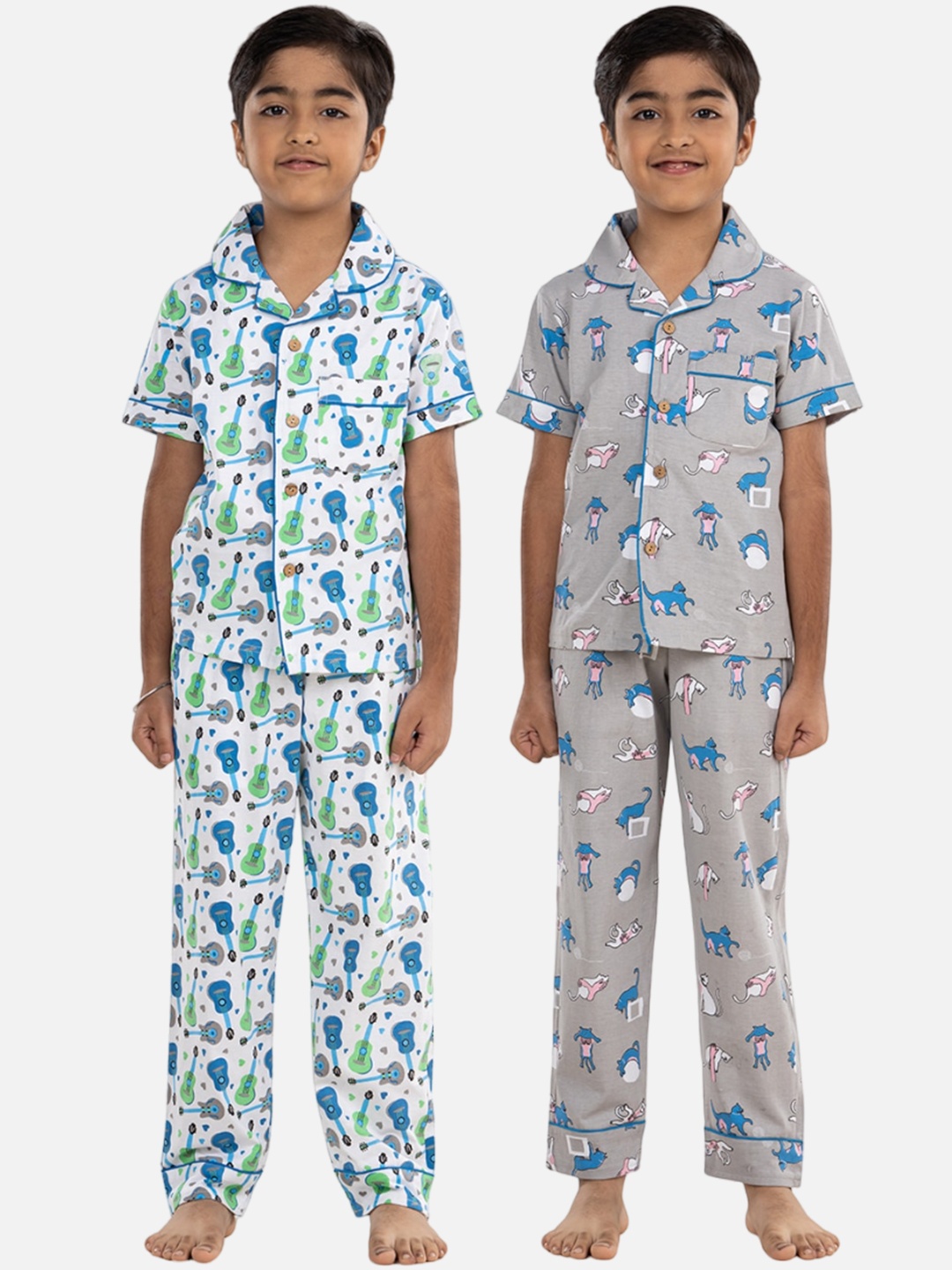 

Growing Tree Boys Pack Of 2 Conversational Printed Pure Cotton Night suit, White