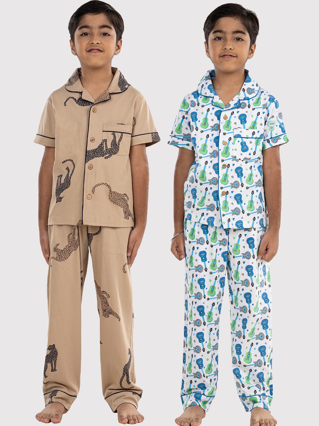 

Growing Tree Boys Pack Of 2 Conversational Printed Pure Cotton Night suit, Gold