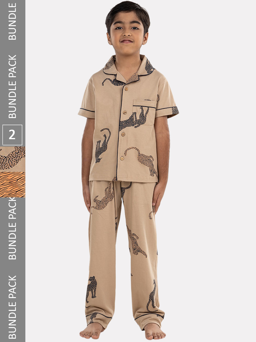 

Growing Tree Kids Pack Of 2 Conversational Printed Pure Cotton Night Suit, Brown