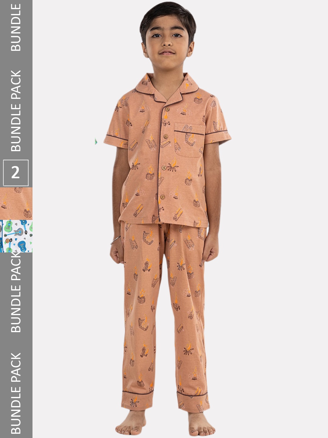 

Growing Tree Boys Pack Of 2 Conversational Printed Pure Cotton Night suit, White