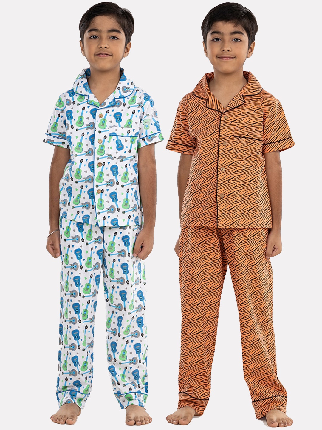 

Growing Tree Boys Pack Of 2 Conversational Printed Pure Cotton Night suit, Orange